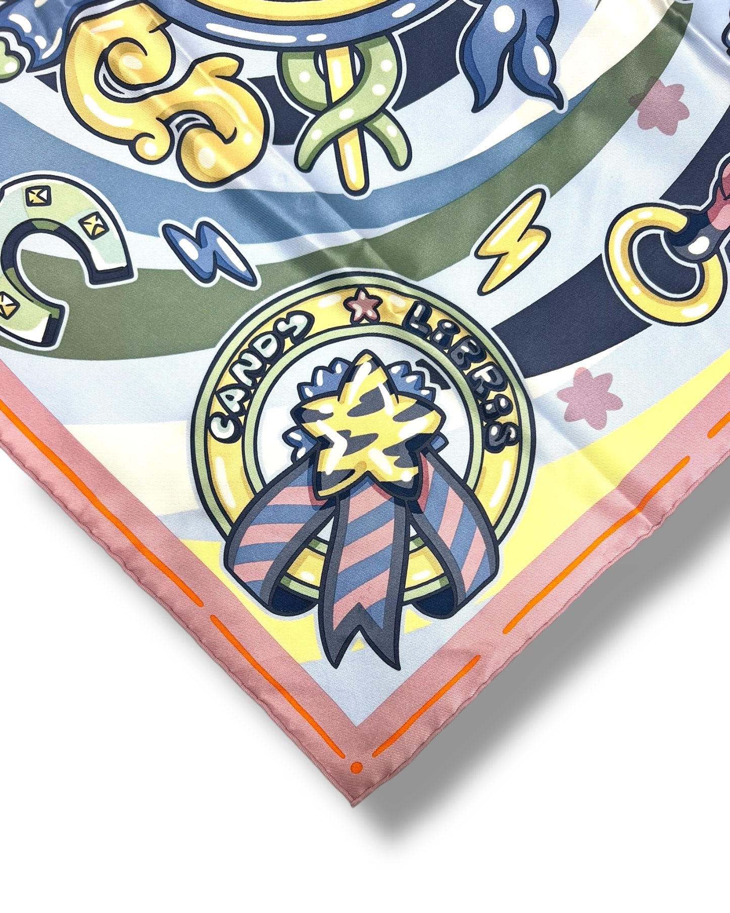 Hermès Silk Carré 70 “Candy Libris” – Pink / Bleu Ciel / Sable / Vieux Rose