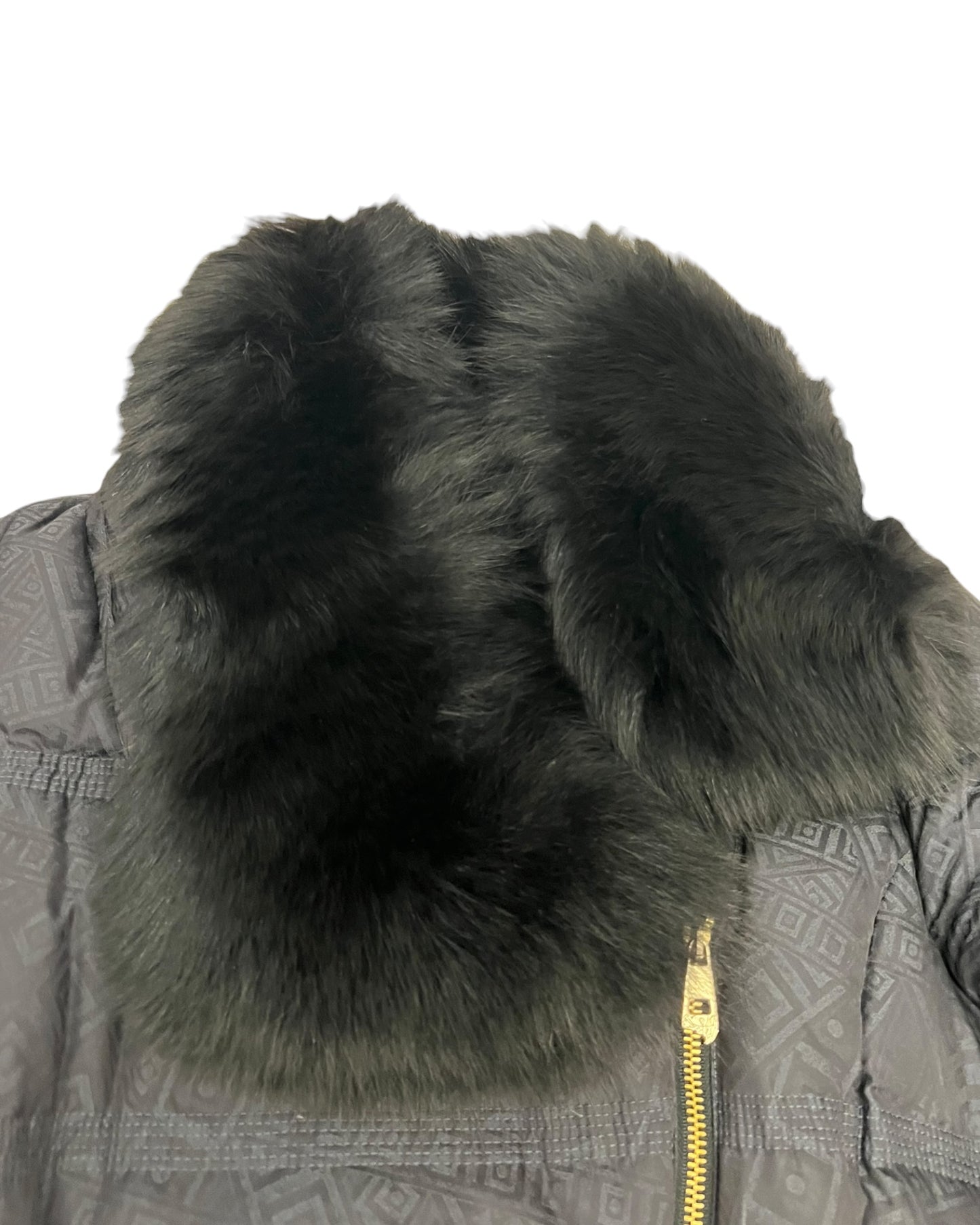 Versace Collection Monogram Down Puffer Coat with Fur Collar – Black – IT 46