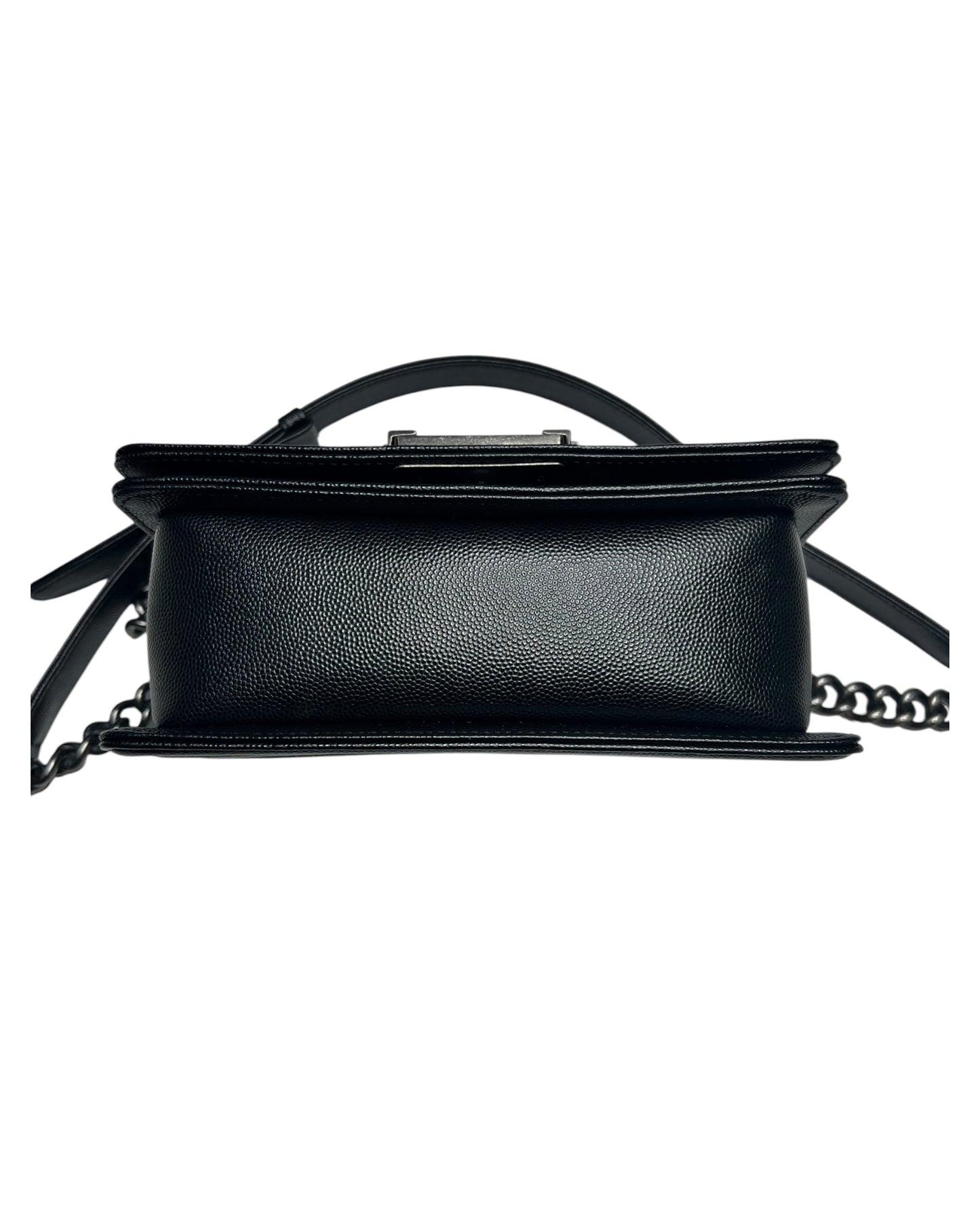 Chanel Boy Small Flap Bag in Black Caviar Leather with Ruthenium Hardware