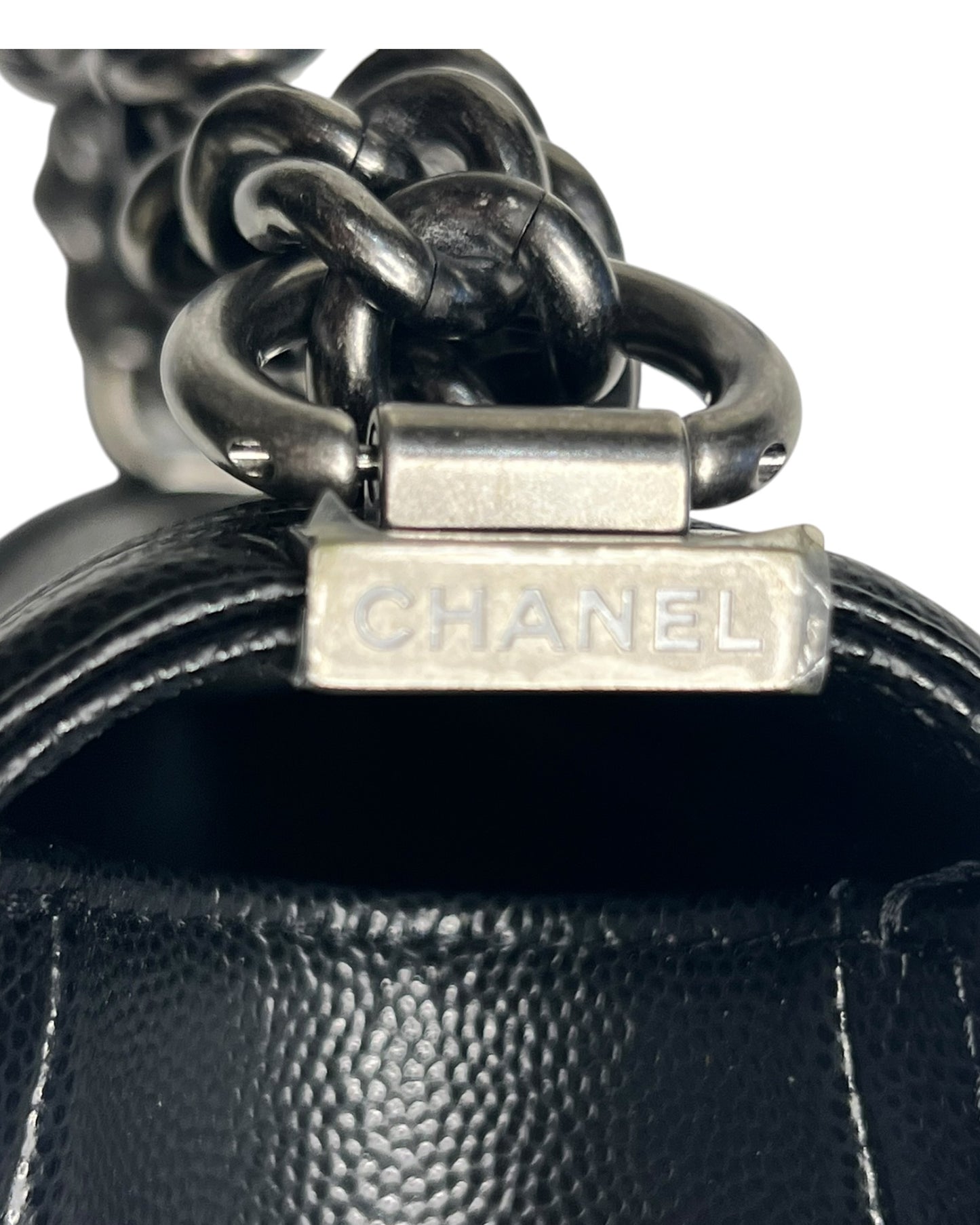 Chanel Boy Small Flap Bag in Black Caviar Leather with Ruthenium Hardware