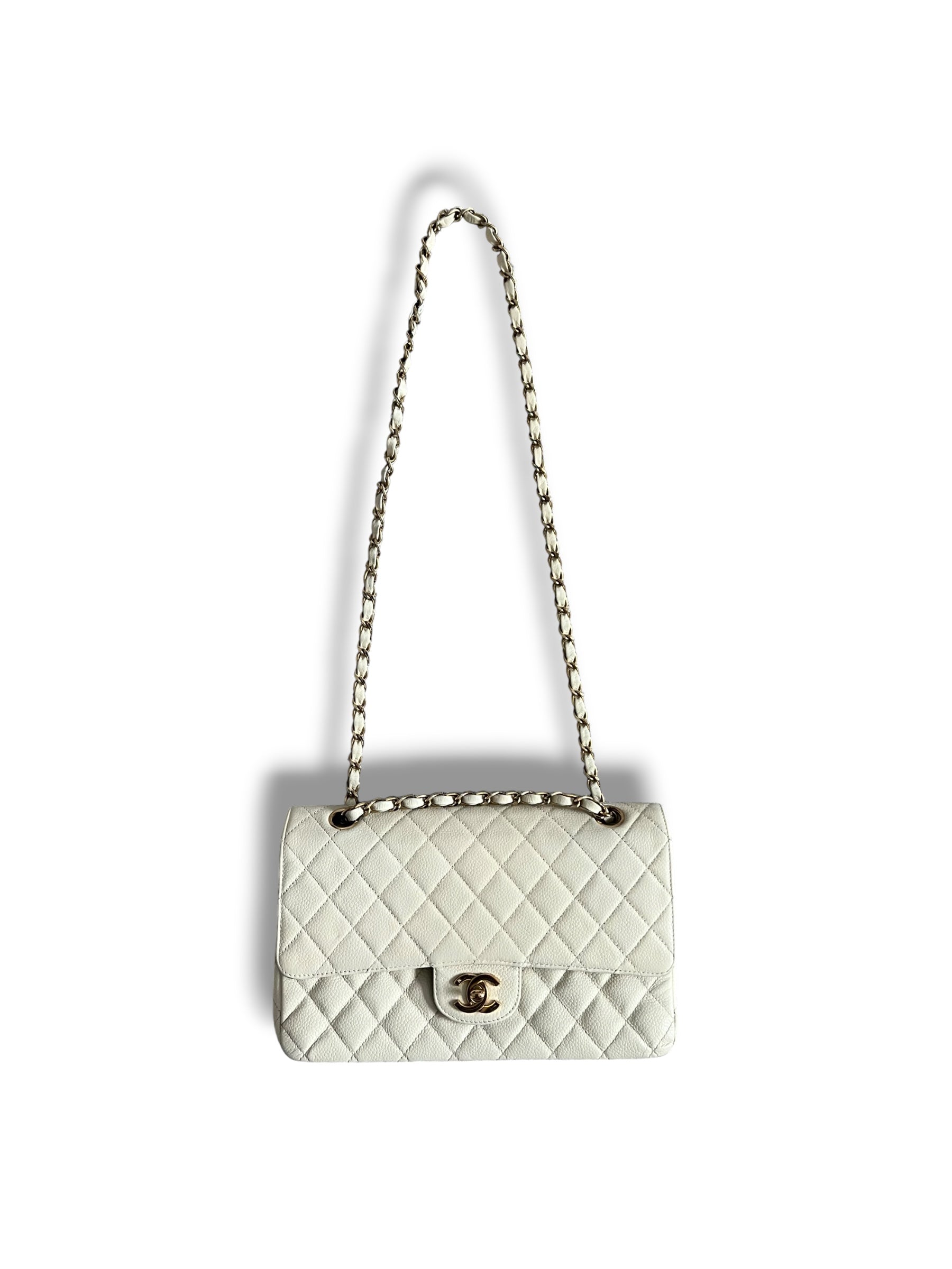 CHANEL Vintage Classic Double Flap Bag | Cream Caviar Leather | 24k Gold Plated Hardware - The Luxury Savvy