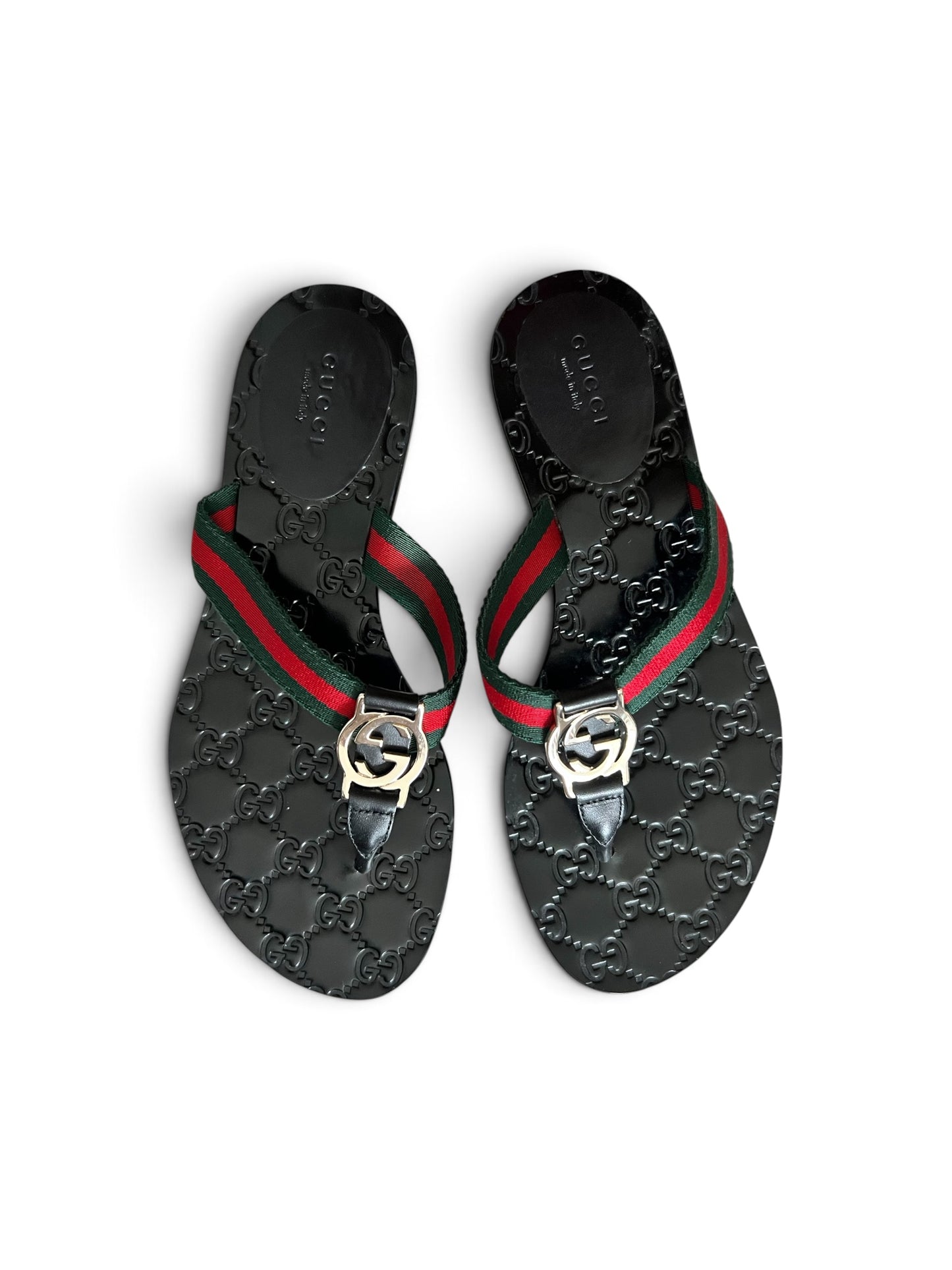 Gucci Interlocking G Web Thong Sandals – Black Rubber – Size 36½