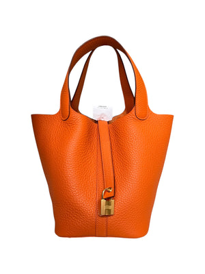 Hermès Picotin 18 Orange H Taurillon Clemence Gold Hardware
