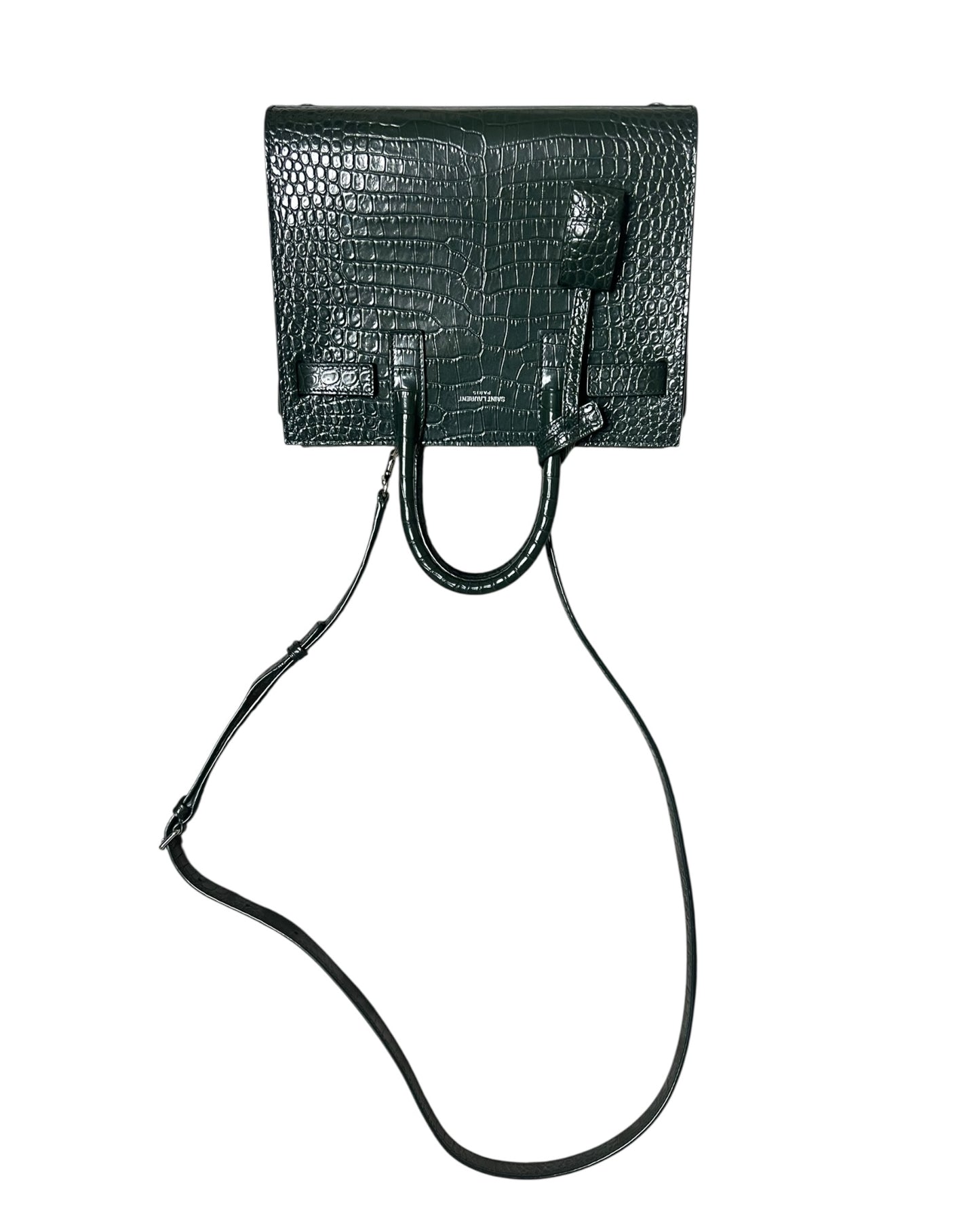 Saint Laurent Nano Sac de Jour Croc-Embossed Tote | Dark Green - The Luxury Savvy