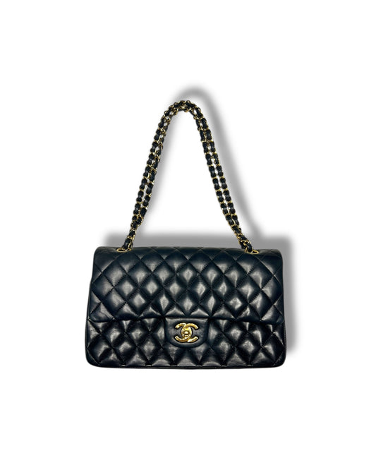 Chanel Classic Double Flap Bag – Black Lambskin with 24k Gold-Plated Hardware (Series 10)