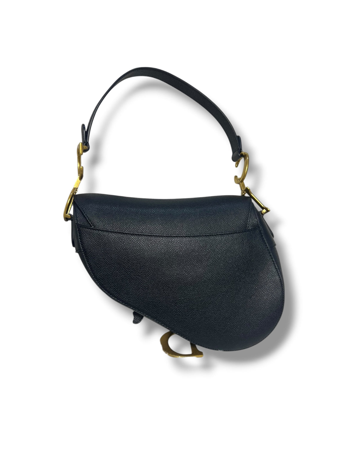 Dior Saddle Bag with Strap in Black Grained Calfskin