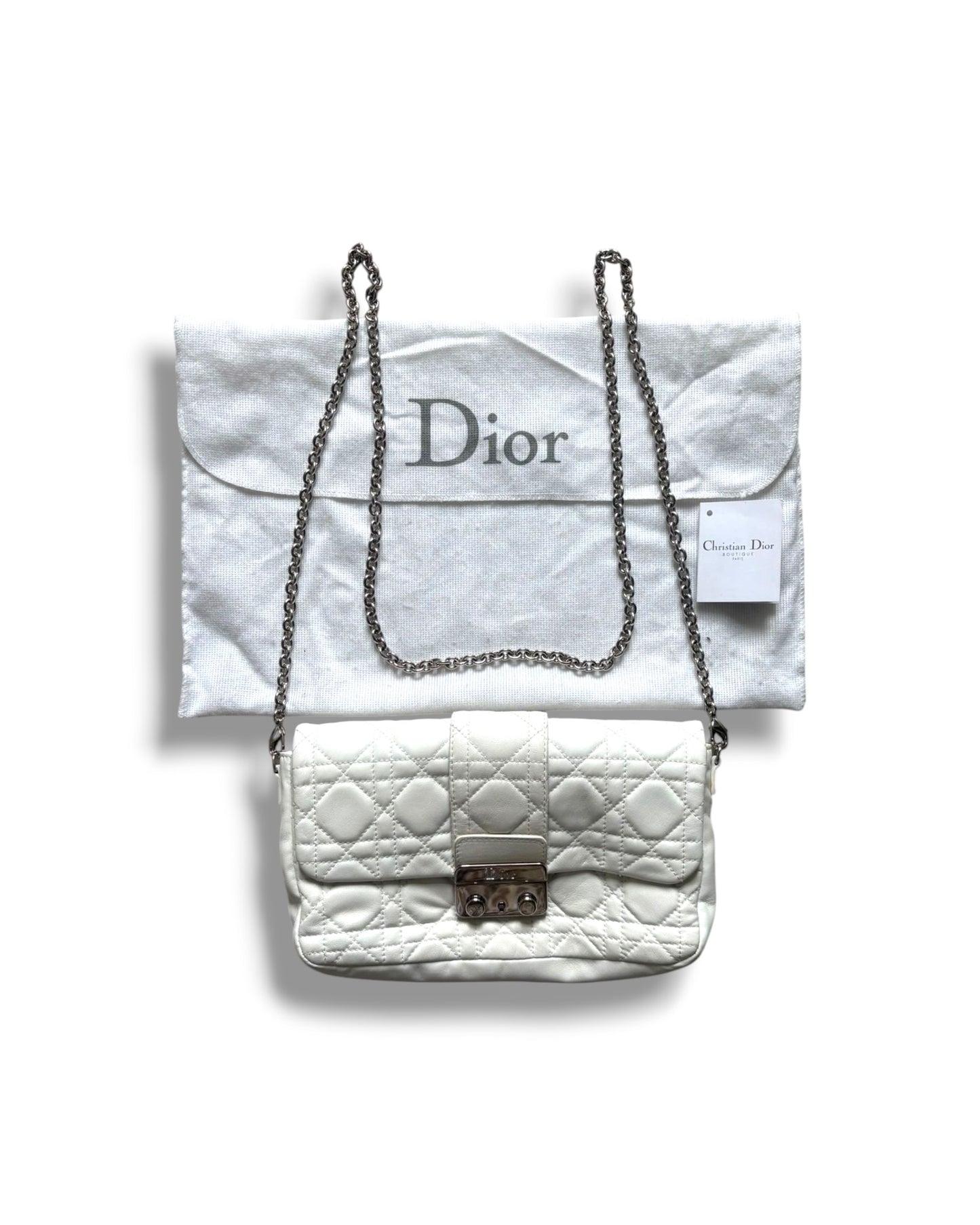 Christian Dior Miss Dior White Cannage Shoulder Bag | Silver Tone Hardware