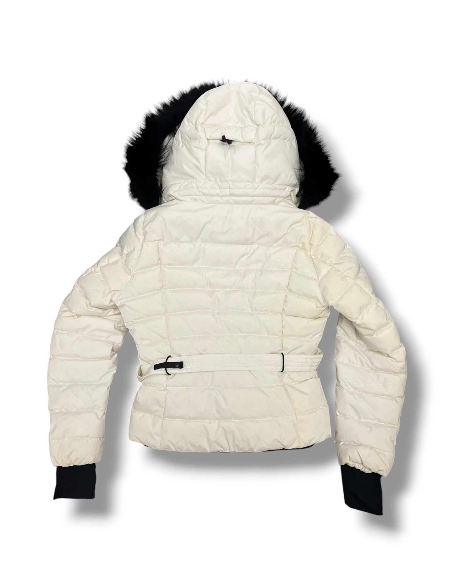 Moncler Grenoble White Down Ski Jacket with Black Fur-Trimmed Hood