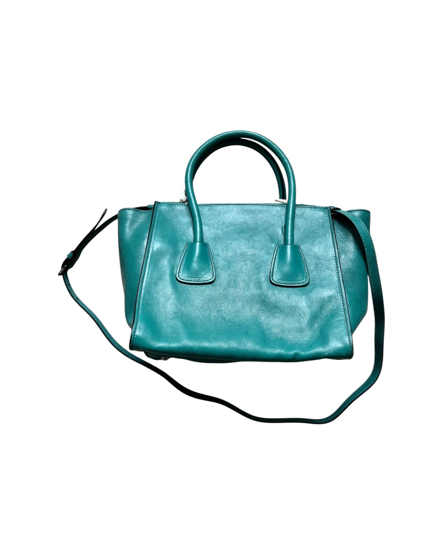 Prada Leather Bag | Pavone | Silver Tone | Detachable Strap