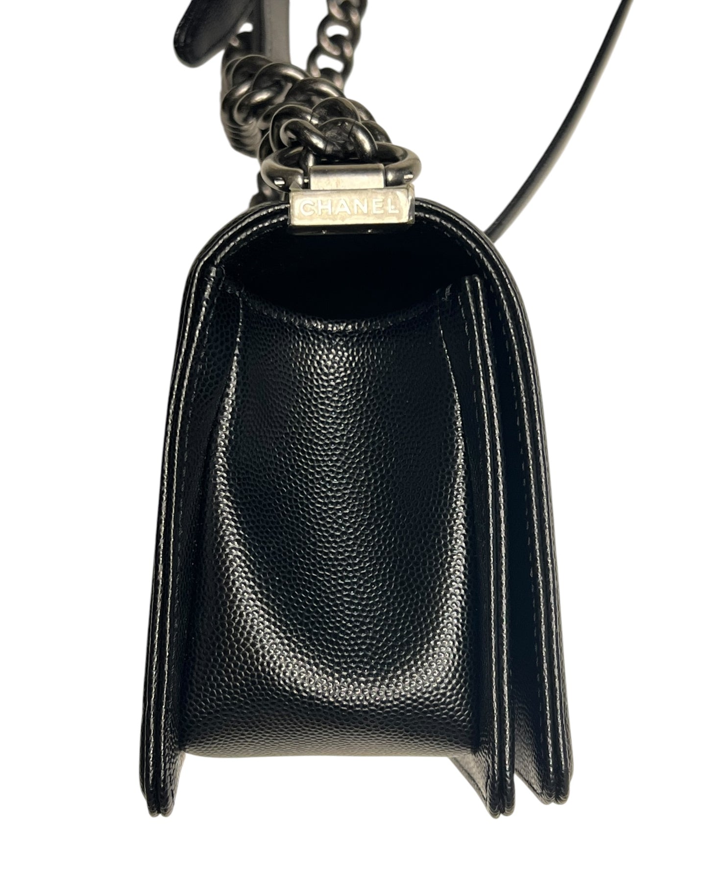 Chanel Boy Small Flap Bag in Black Caviar Leather with Ruthenium Hardware