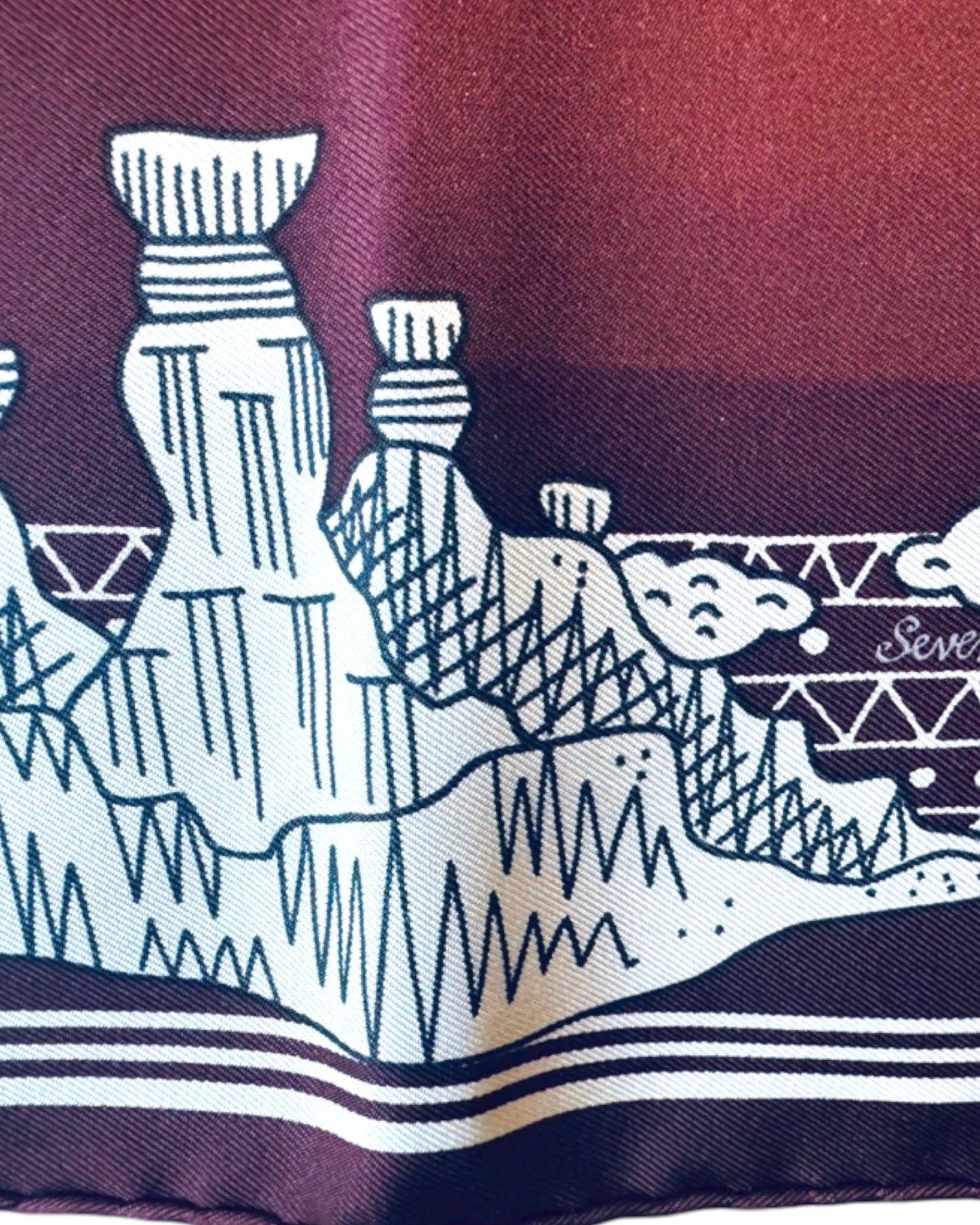 Hermès “Les Canyons Étoilés” Bandana Scarf 55 – Burgundy - The Luxury Savvy