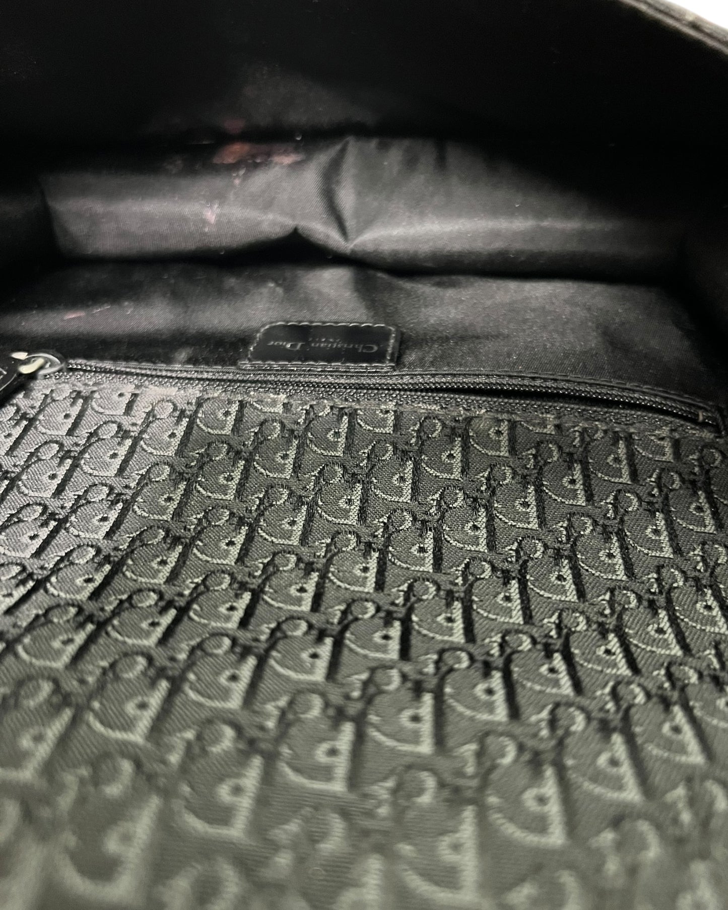 Christian Dior Vintage Leather Shoulder Bag Black with Pink Trim