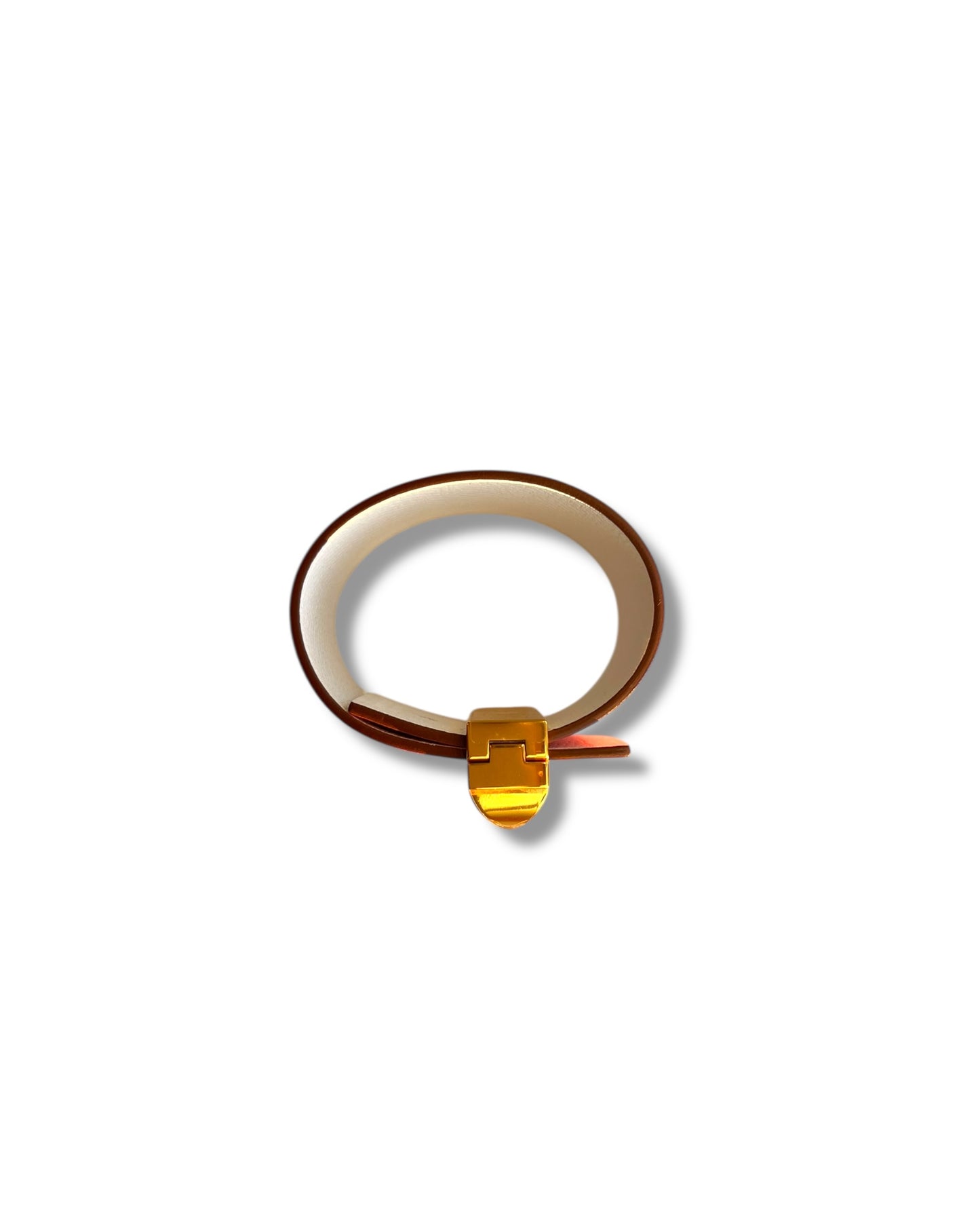Hermès Imprévisible Bracelet – Swift & Epsom Leather – Blanc and Capucine – Gold Hardware