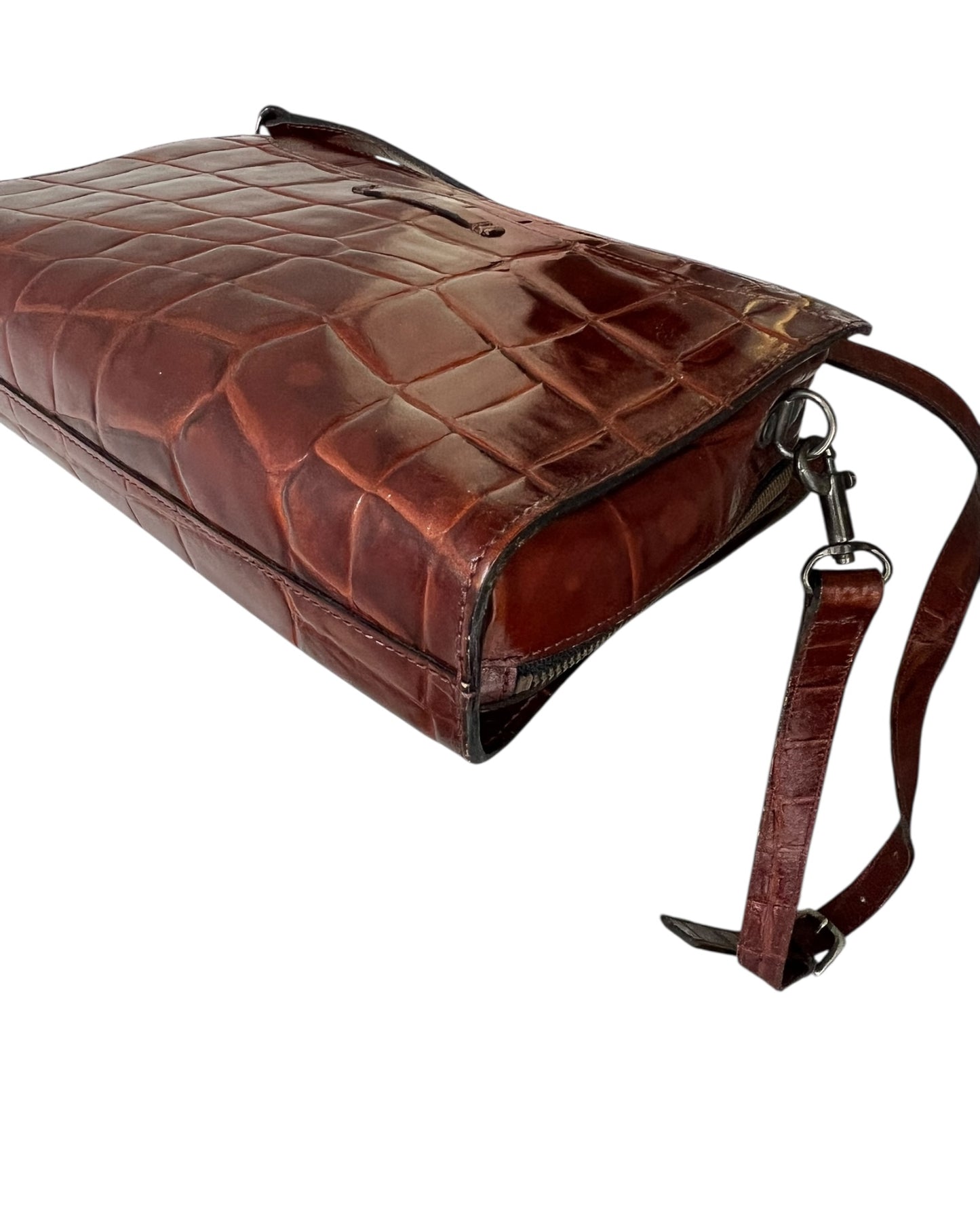 Vintage Croc-Embossed Structured Bag – Tan Colour