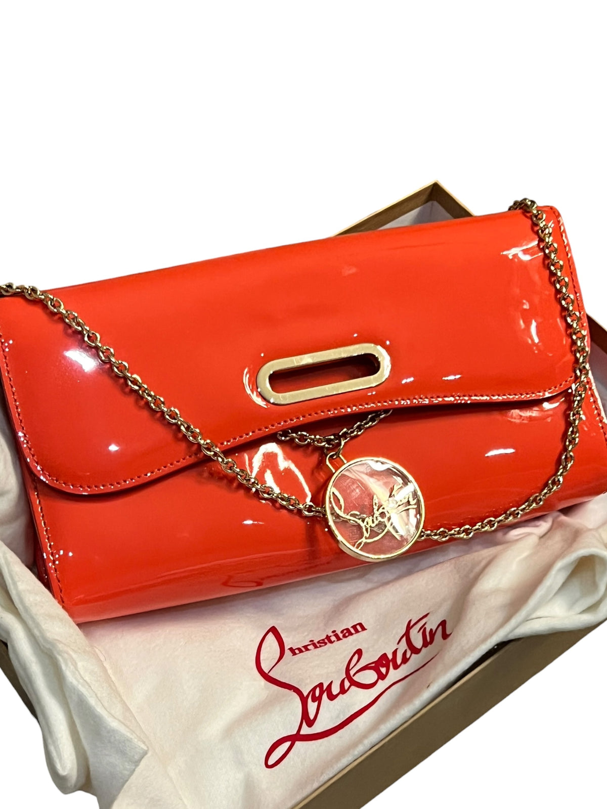Christian Louboutin Riviera Clutch – Red Patent Calf - Gold Tone Hardware