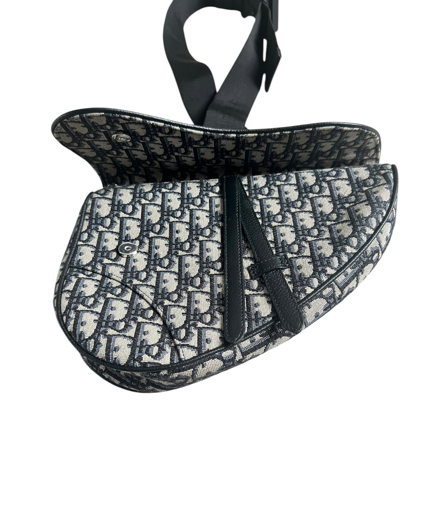 Christian Dior Saddle Bag – Beige & Black Dior Oblique Jacquard Crossbody Bag