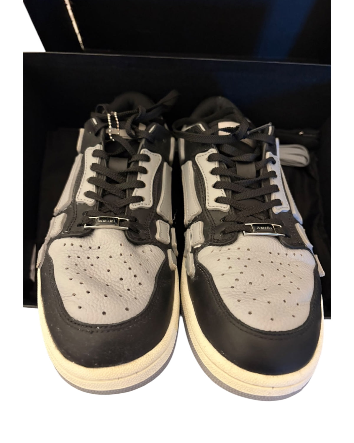Amiri Skel Top Low Leather Trainers – Black/Grey