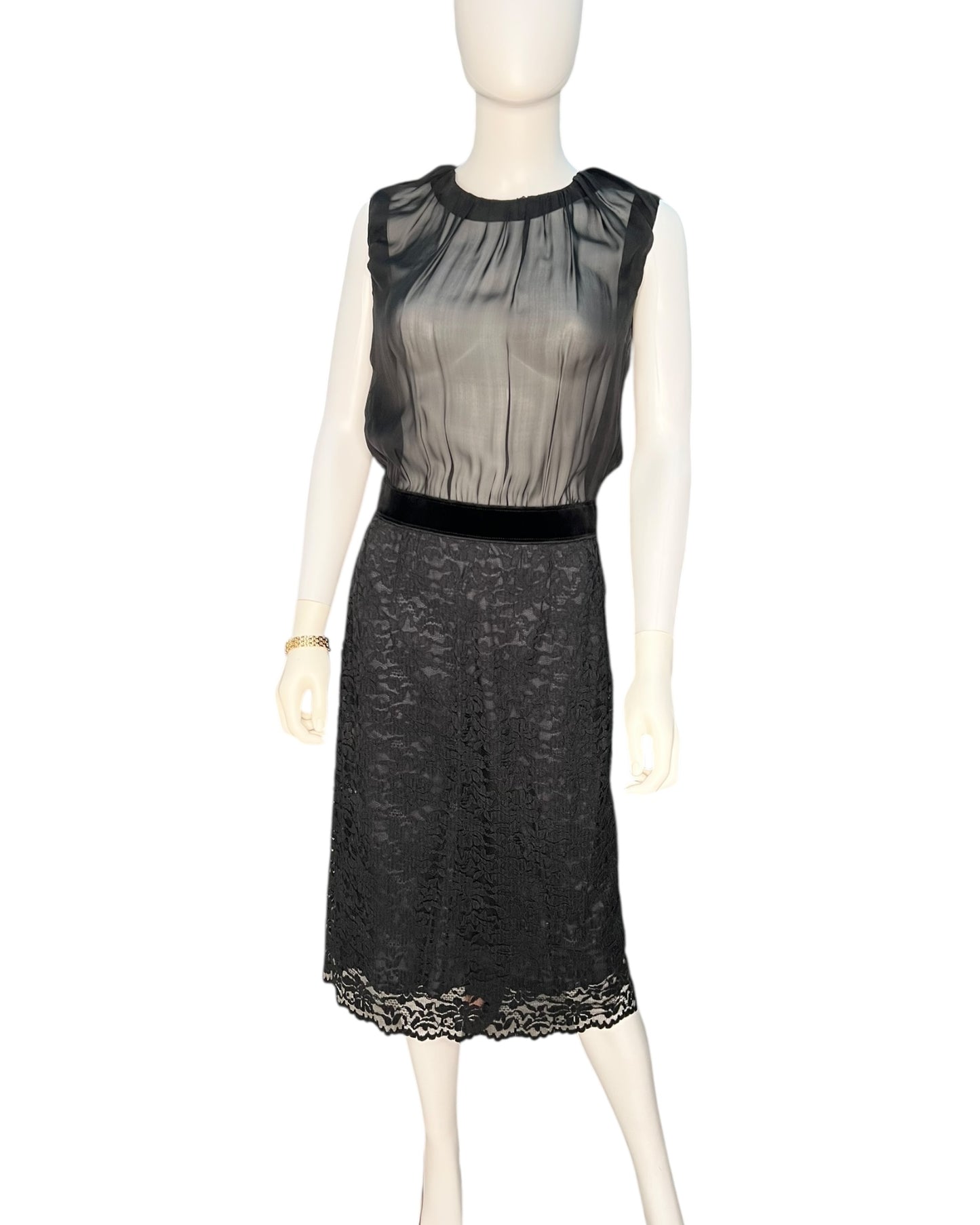 Dolce & Gabbana | D&G | Black Lace Panel Midi Dress Size IT 44
