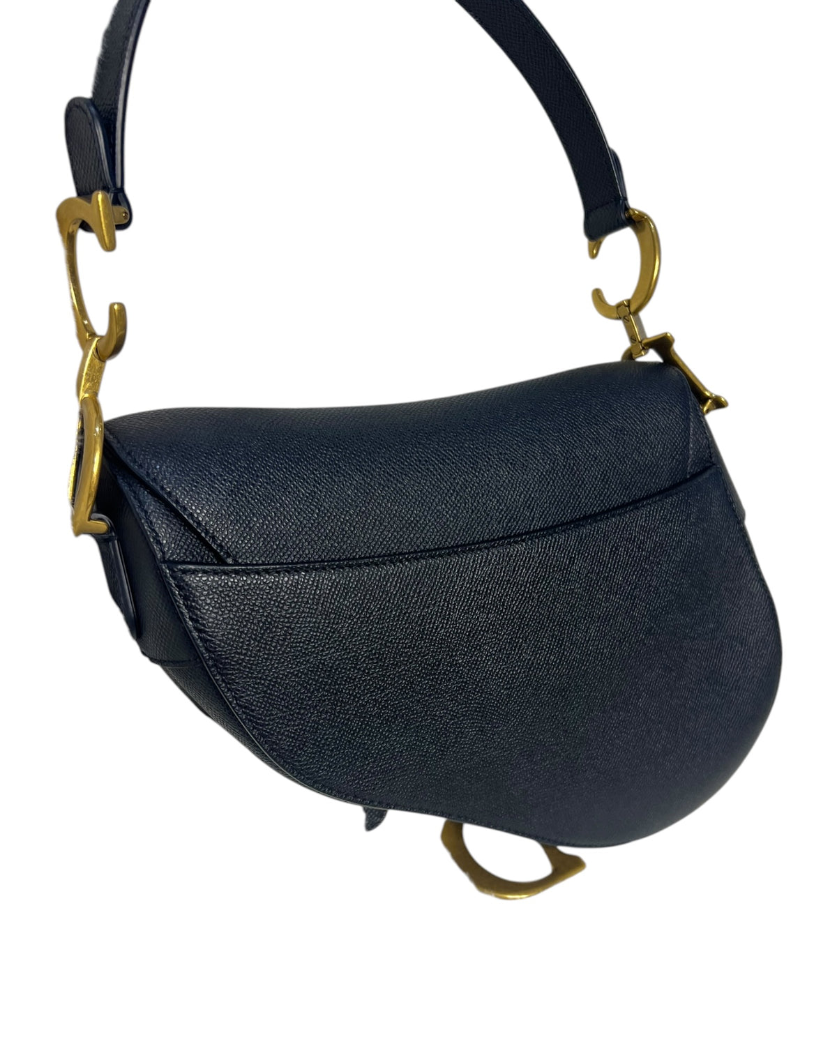 Dior Saddle Bag with Strap in Black Grained Calfskin