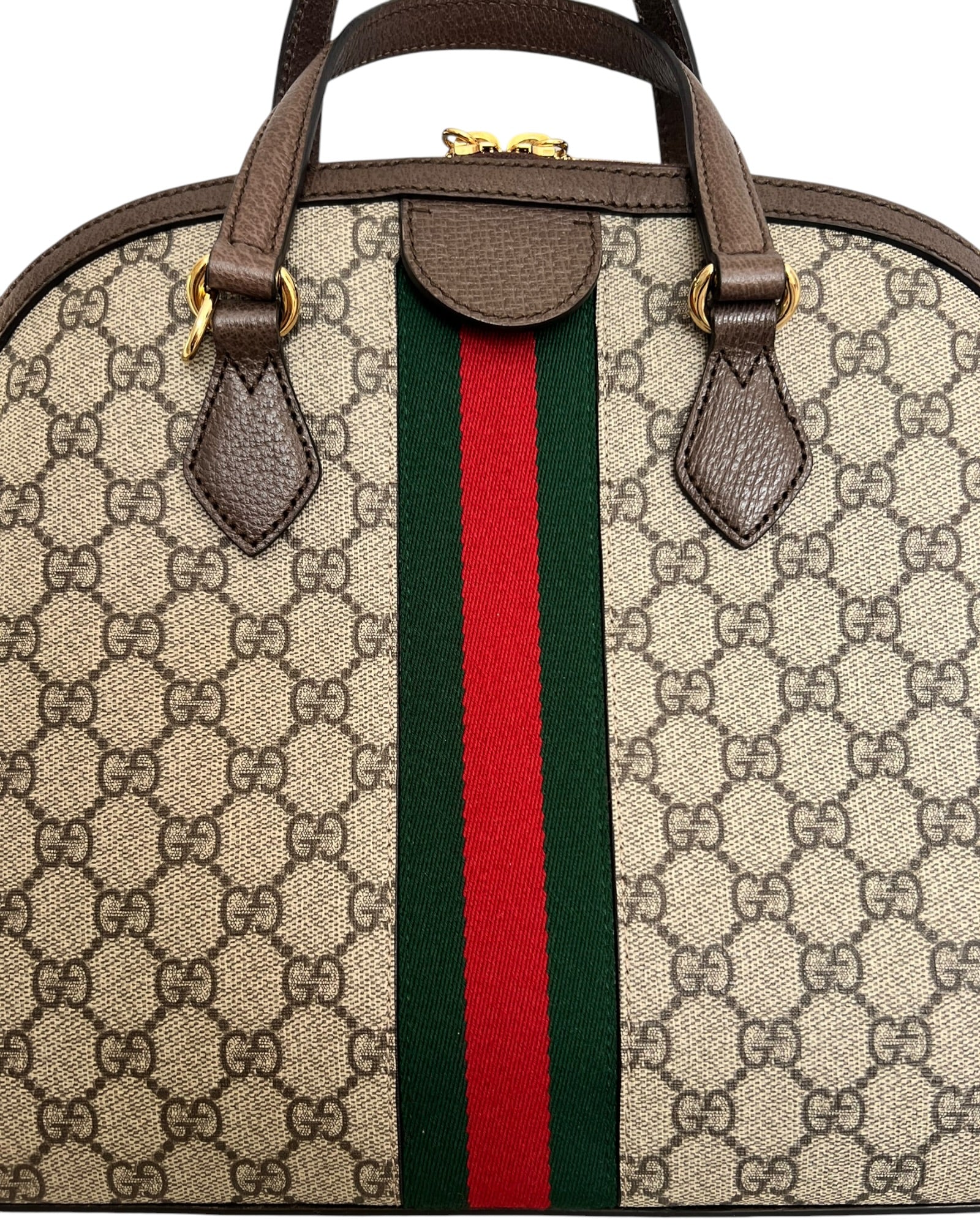 Gucci Ophidia GG Supreme Medium Top Handle Bag Beige Canvas & Brown Leather - The Luxury Savvy