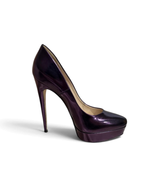 Miu Miu Metallic Purple Leather Platform Pumps - The Luxury Savvy
