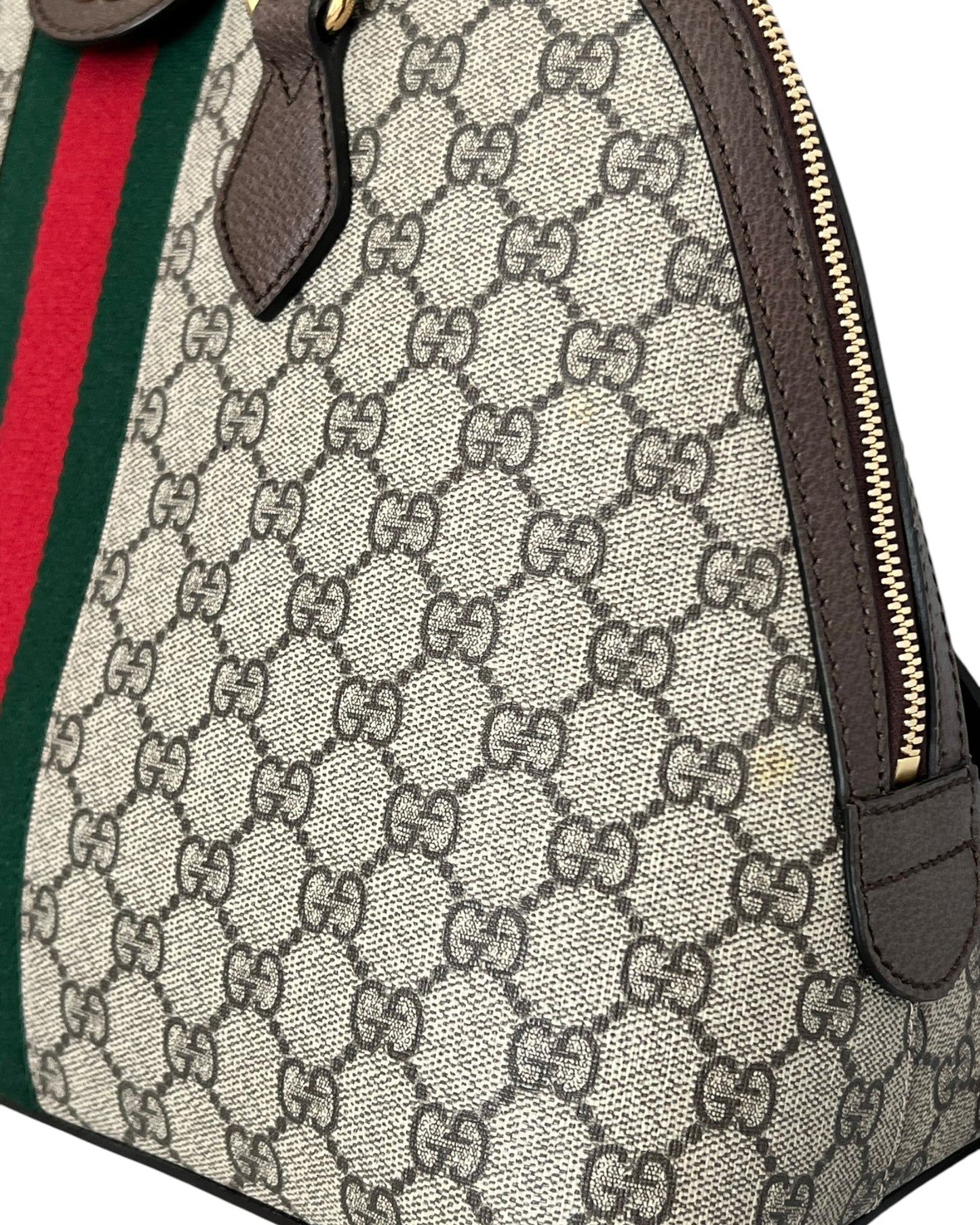 Gucci Ophidia GG Supreme Medium Top Handle Bag Beige Canvas & Brown Leather - The Luxury Savvy