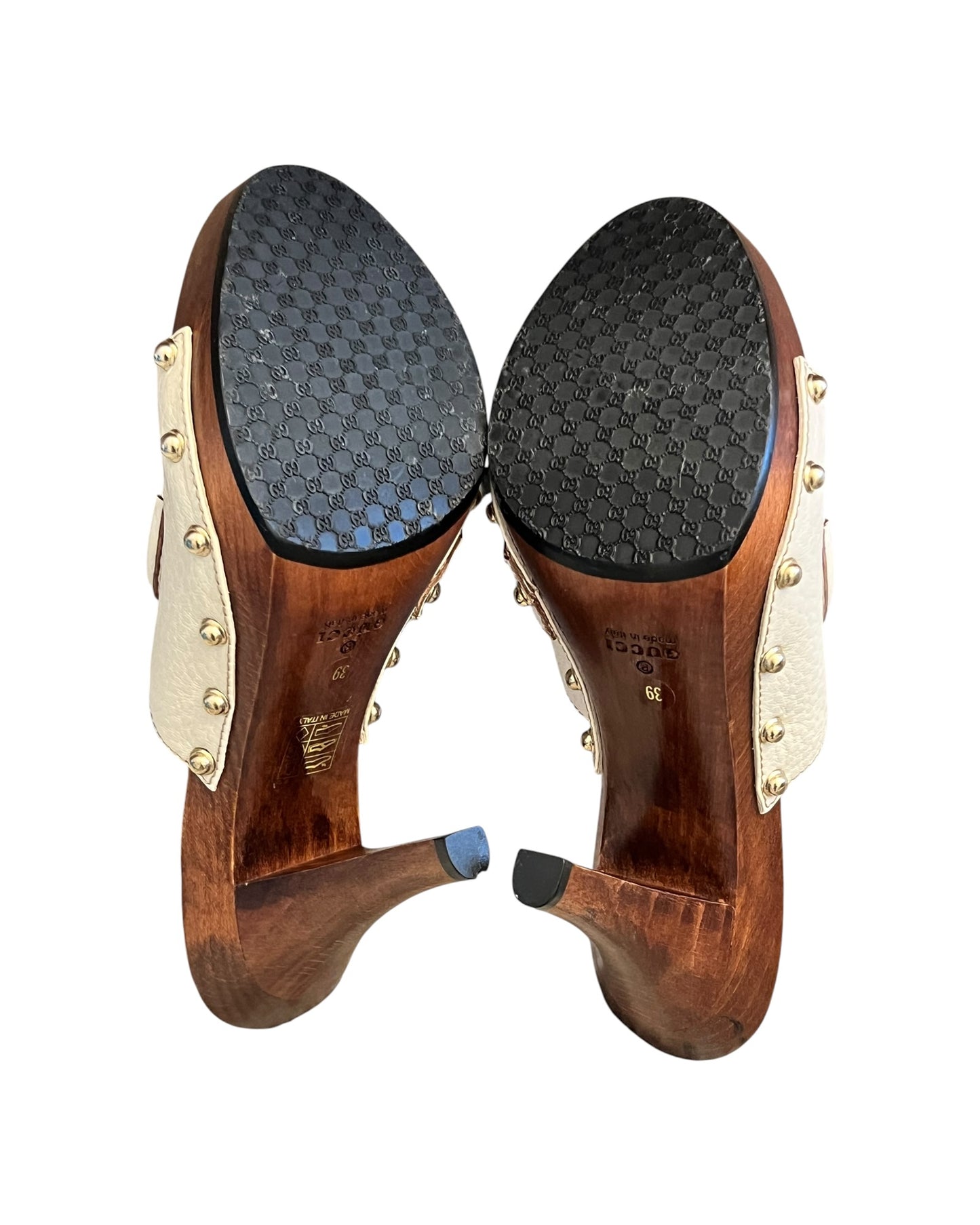 Gucci Horsebit Leather Wooden Heel Mules - Size 39