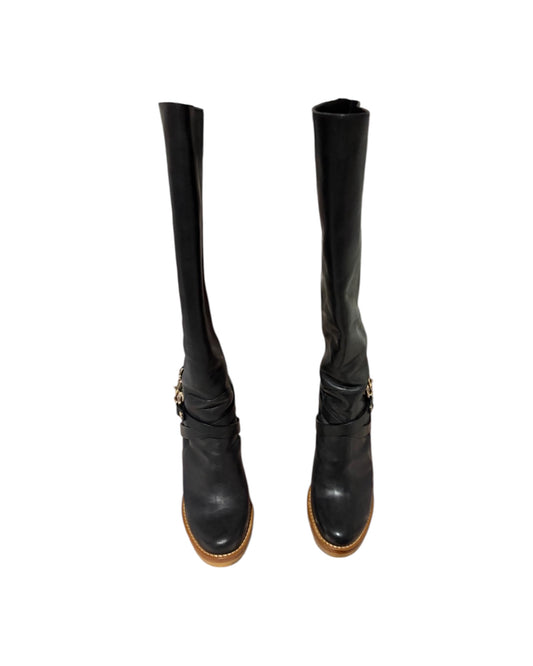 Mulberry Black Leather Calf-Length Boots – Gold-Tone Horsebit Detail - The Luxury Savvy