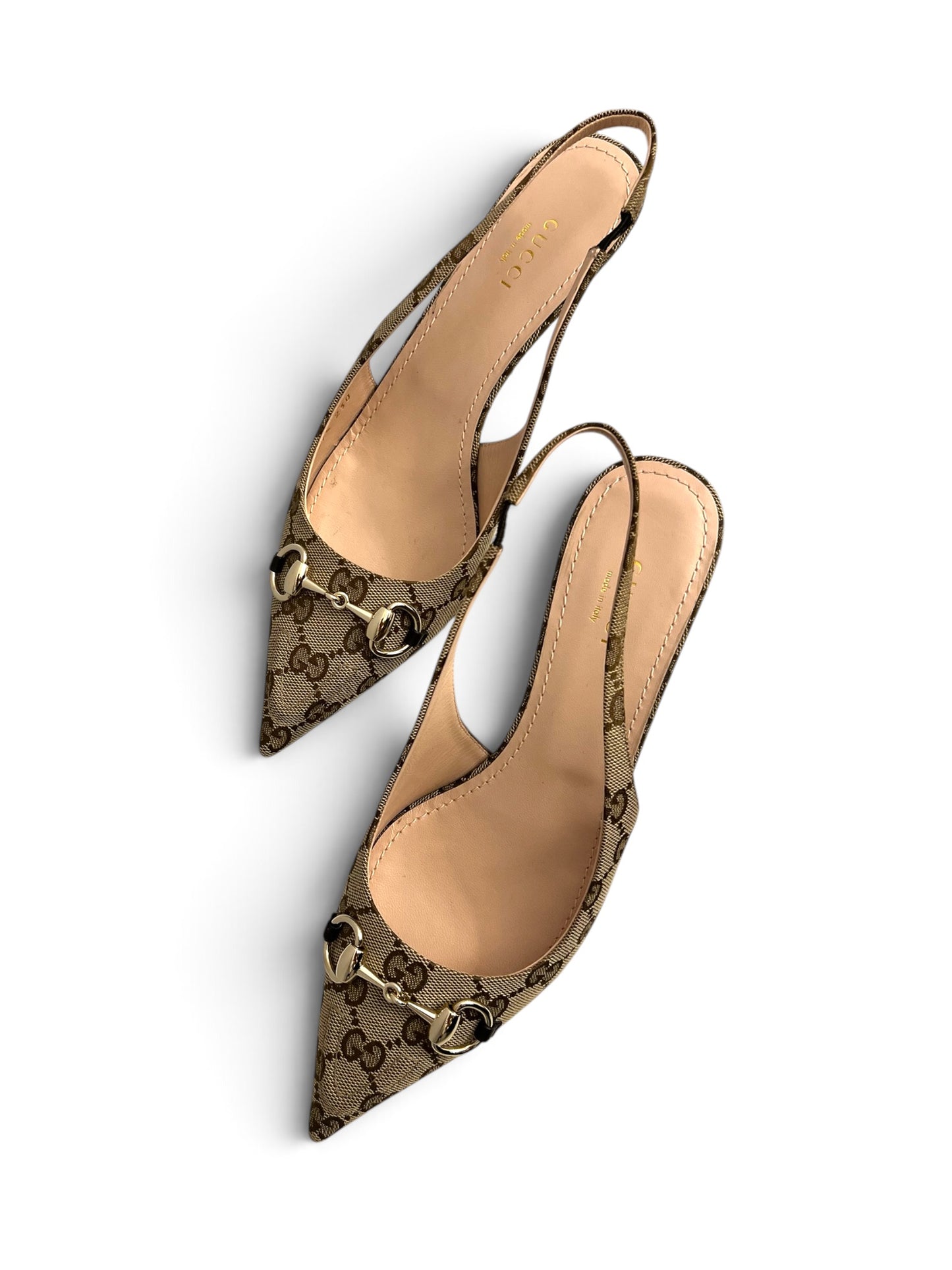Gucci Horsebit GG Canvas Slingback Pumps Beige & Ebony