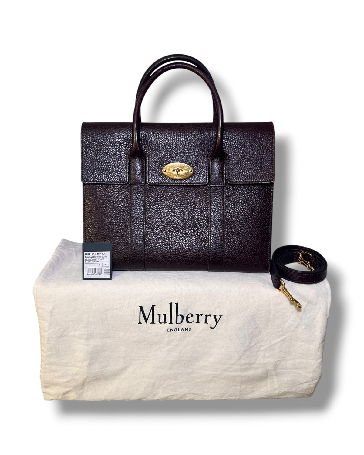 Mulberry Bayswater with Strap in Oxblood Grained Leather – Gold Hardware