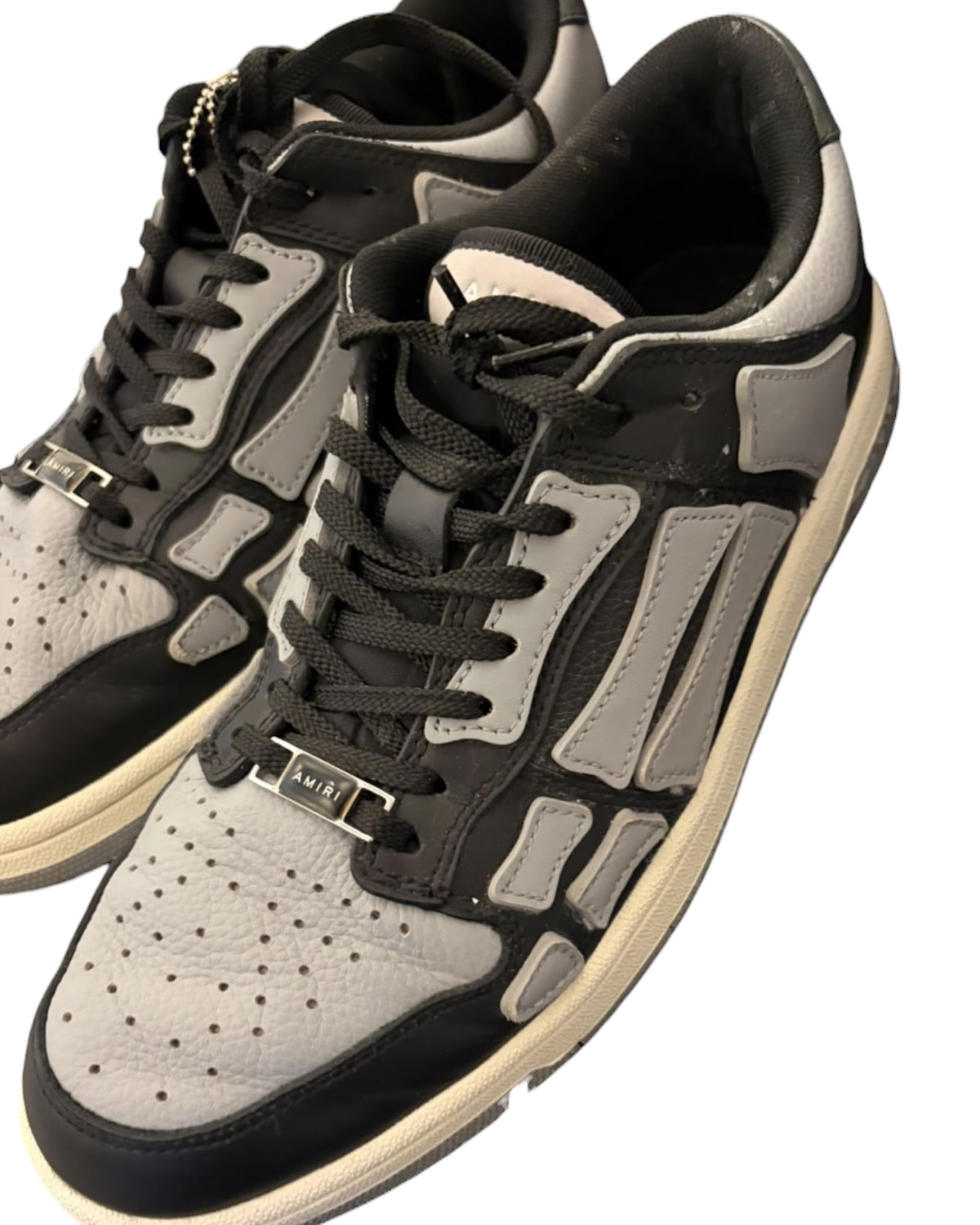 Amiri Skel Top Low Leather Trainers – Black/Grey