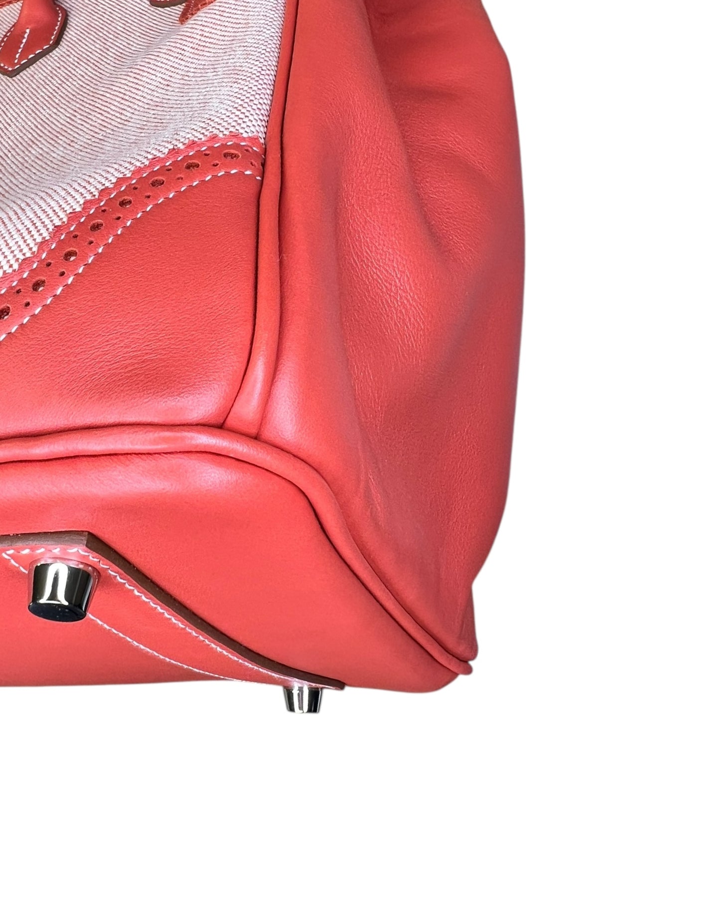 Hermès Birkin 35 Ghillies – Sanguine Swift with Toile Panels, Palladium Hardware – 2015 (T Stamp)