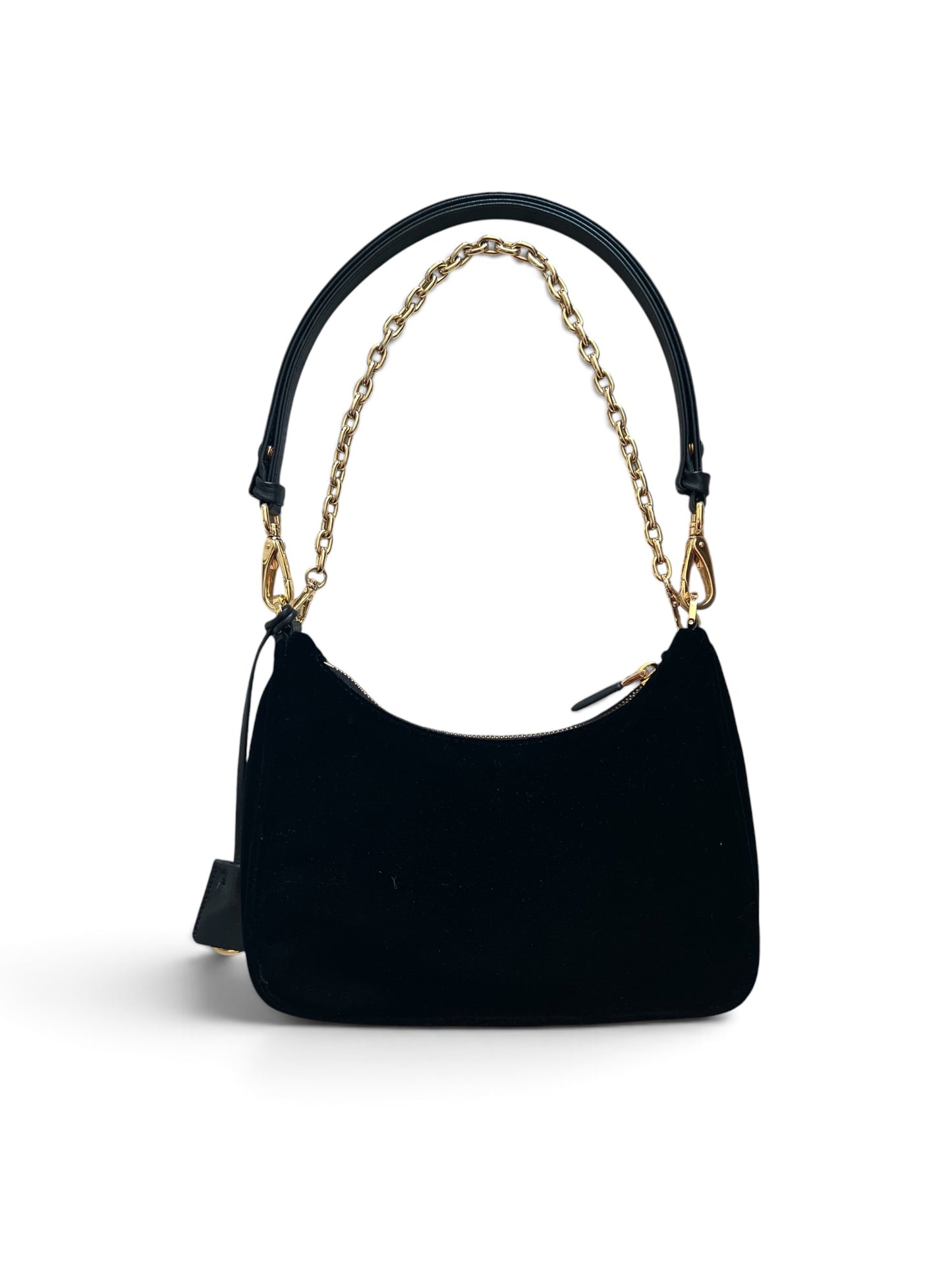 Prada Black Velvet Mini Bag with Gold Chain Strap & Box