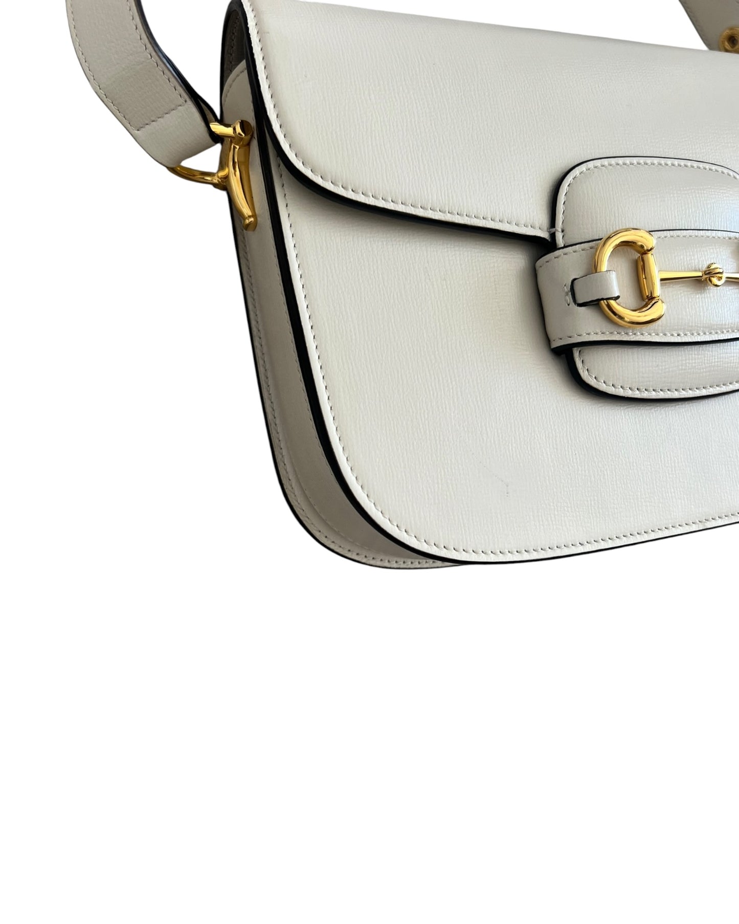 Gucci 1955 Horsebit Shoulder Bag in White Leather