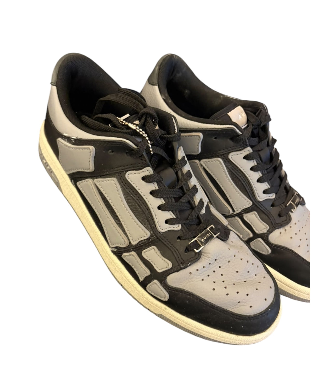 Amiri Skel Top Low Leather Trainers – Black/Grey