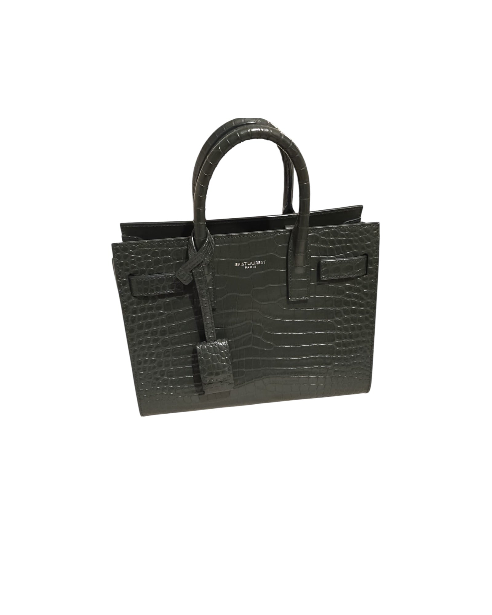Saint Laurent Nano Sac de Jour Croc-Embossed Tote | Dark Green - The Luxury Savvy