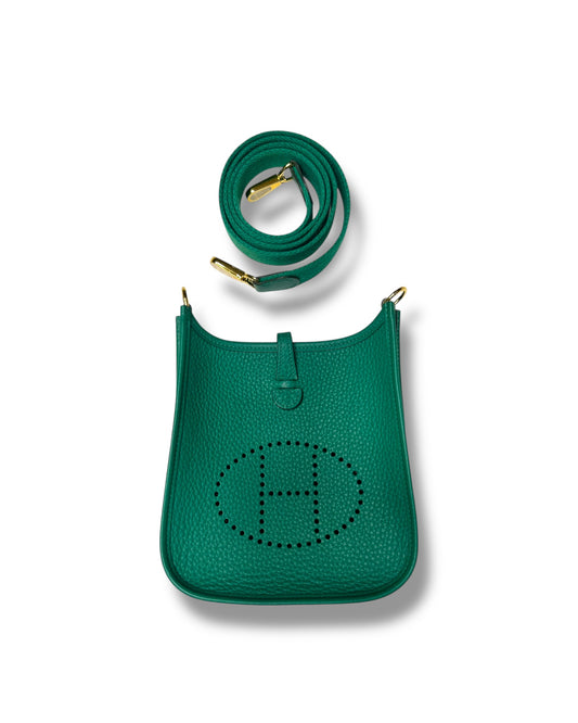 Hermès Evelyne TPM – Vert Vertigo Clemence with Gold Hardware (2024 Full Set)