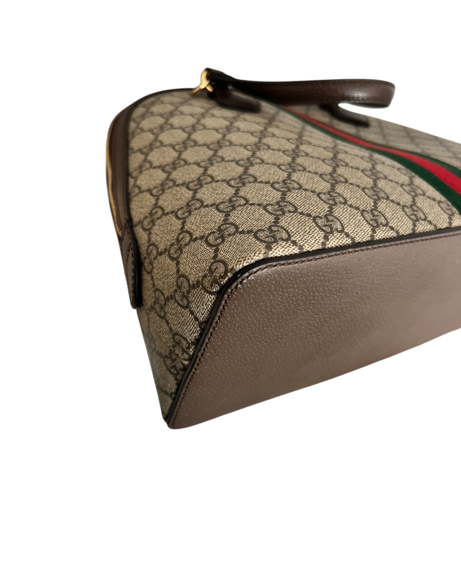 Gucci Ophidia GG Supreme Medium Top Handle Bag Beige Canvas & Brown Leather - The Luxury Savvy