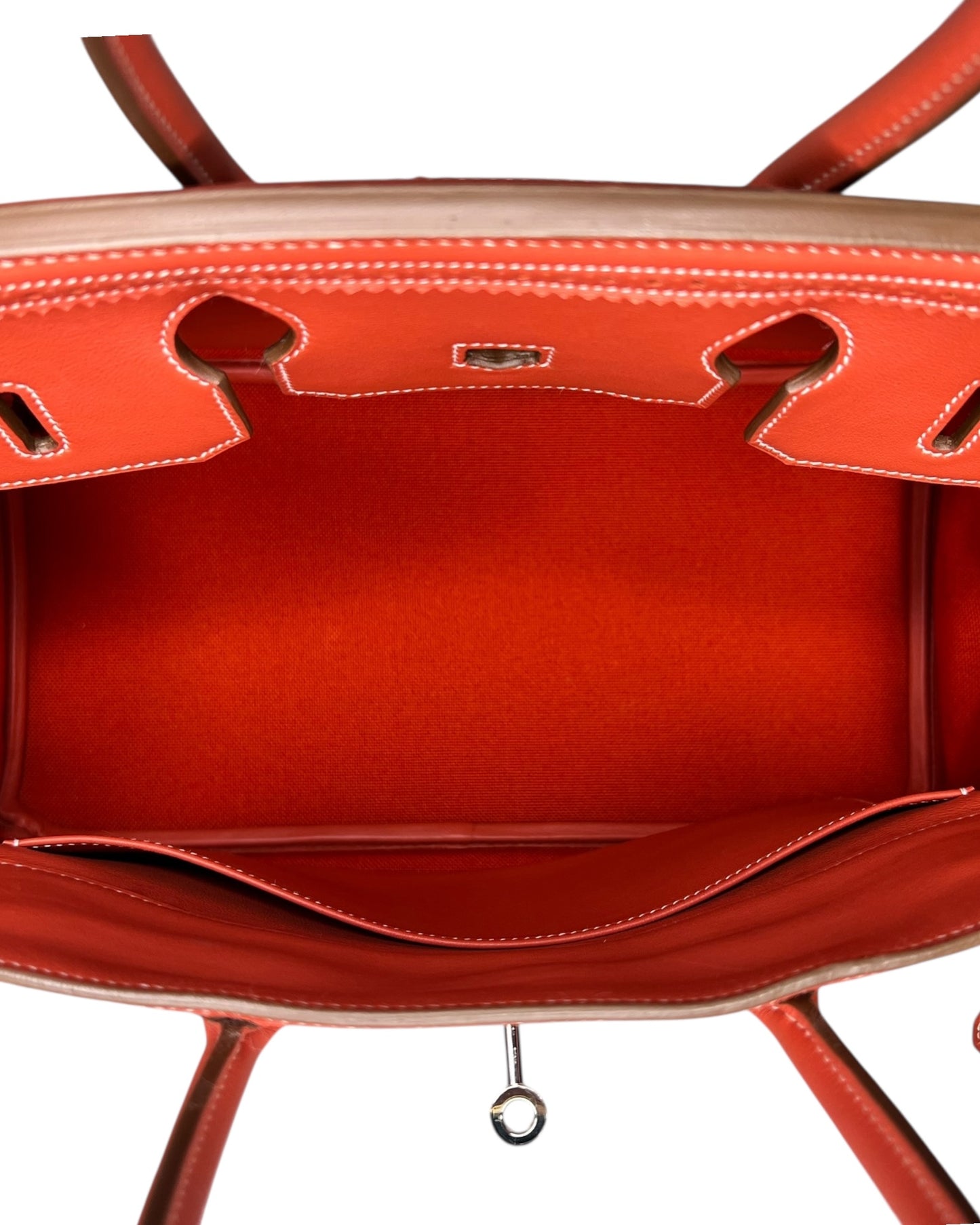 Hermès Birkin 35 Ghillies – Sanguine Swift with Toile Panels, Palladium Hardware – 2015 (T Stamp)