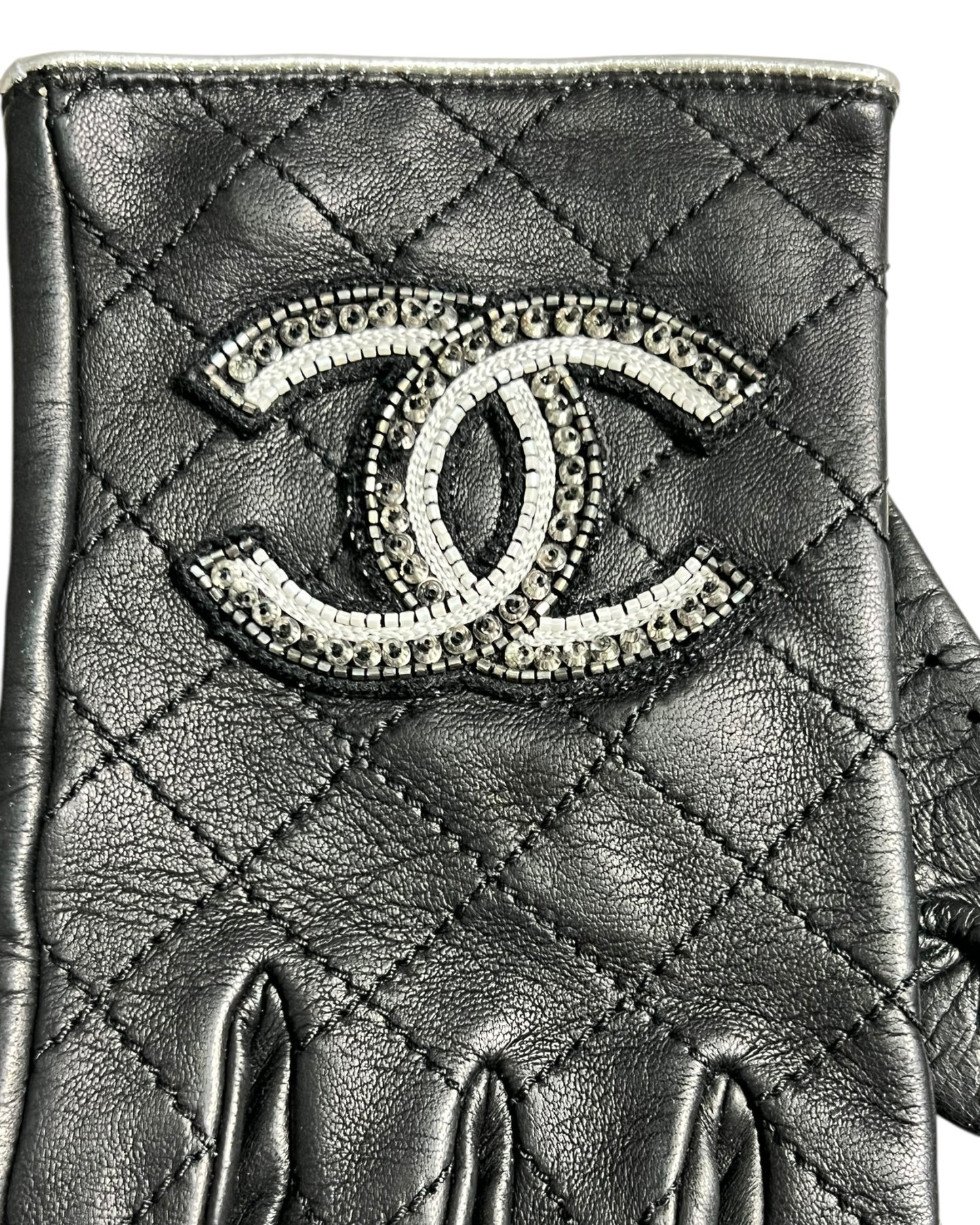 Chanel Leather Gloves Black Classic CC Logo Winter Gloves