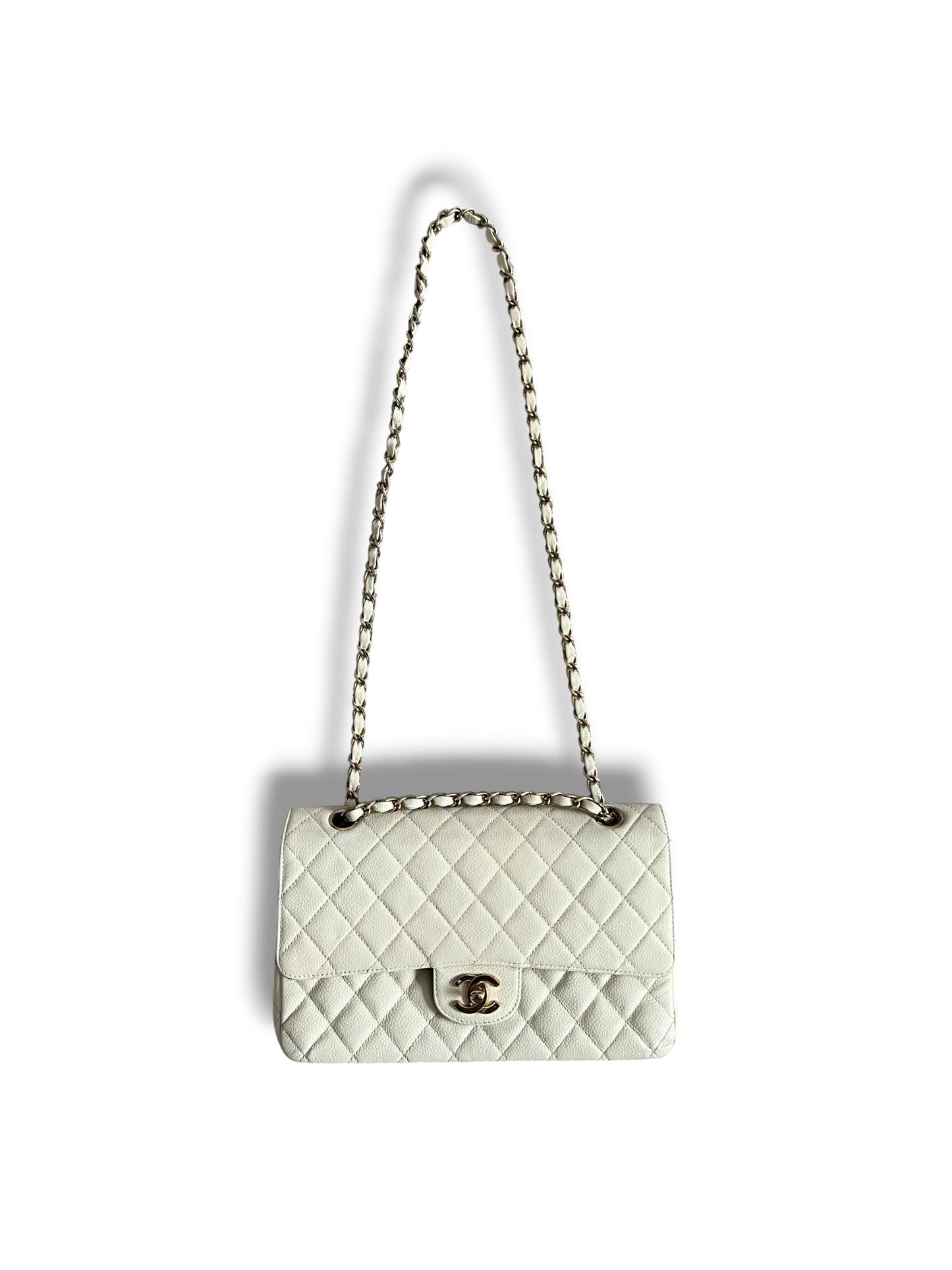 CHANEL Vintage Classic Double Flap Bag | Cream Caviar Leather | 24k Gold Plated Hardware - The Luxury Savvy