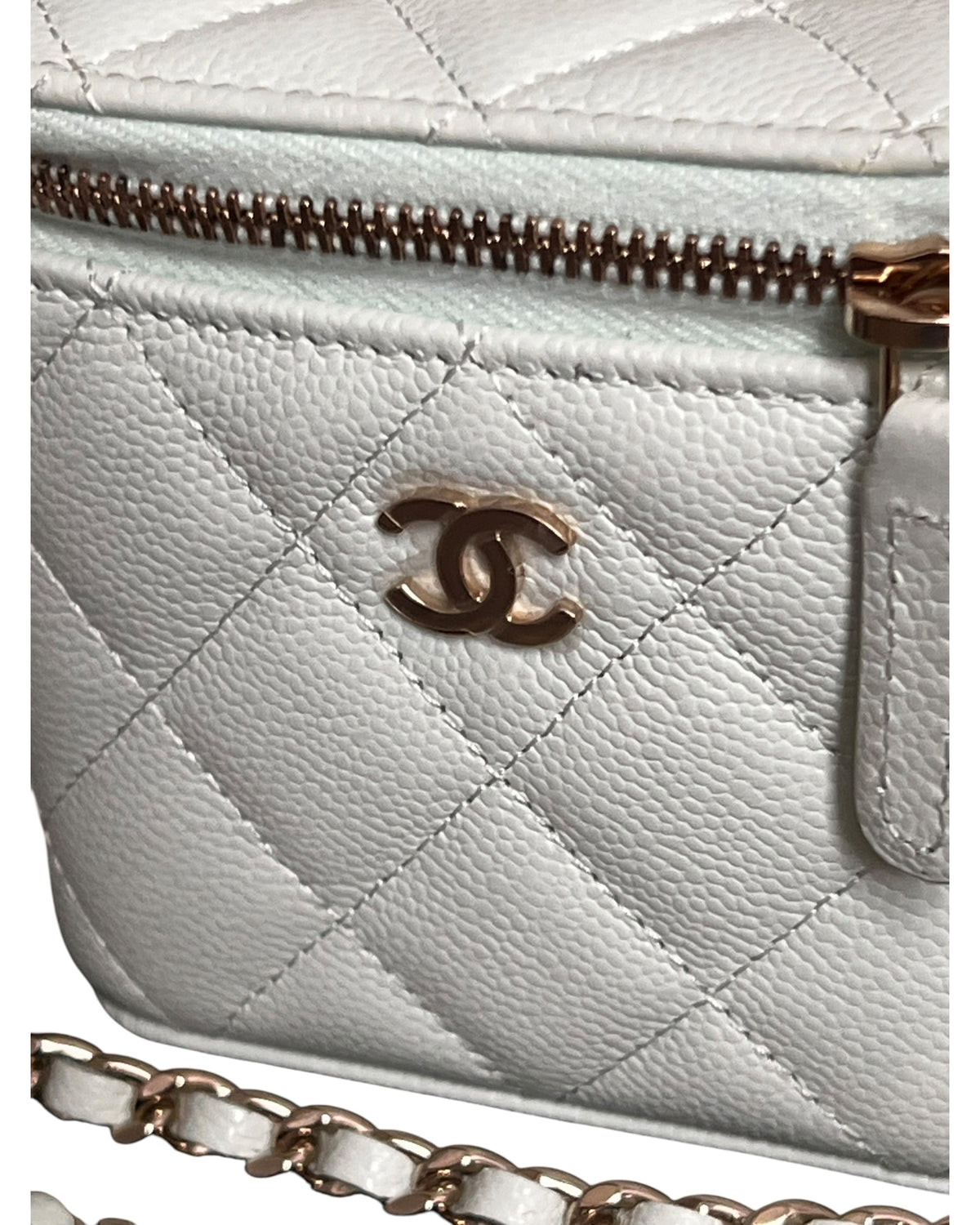 Chanel Mini Vanity Case Light Mint Green Caviar Leather Gold-Tone Hardware