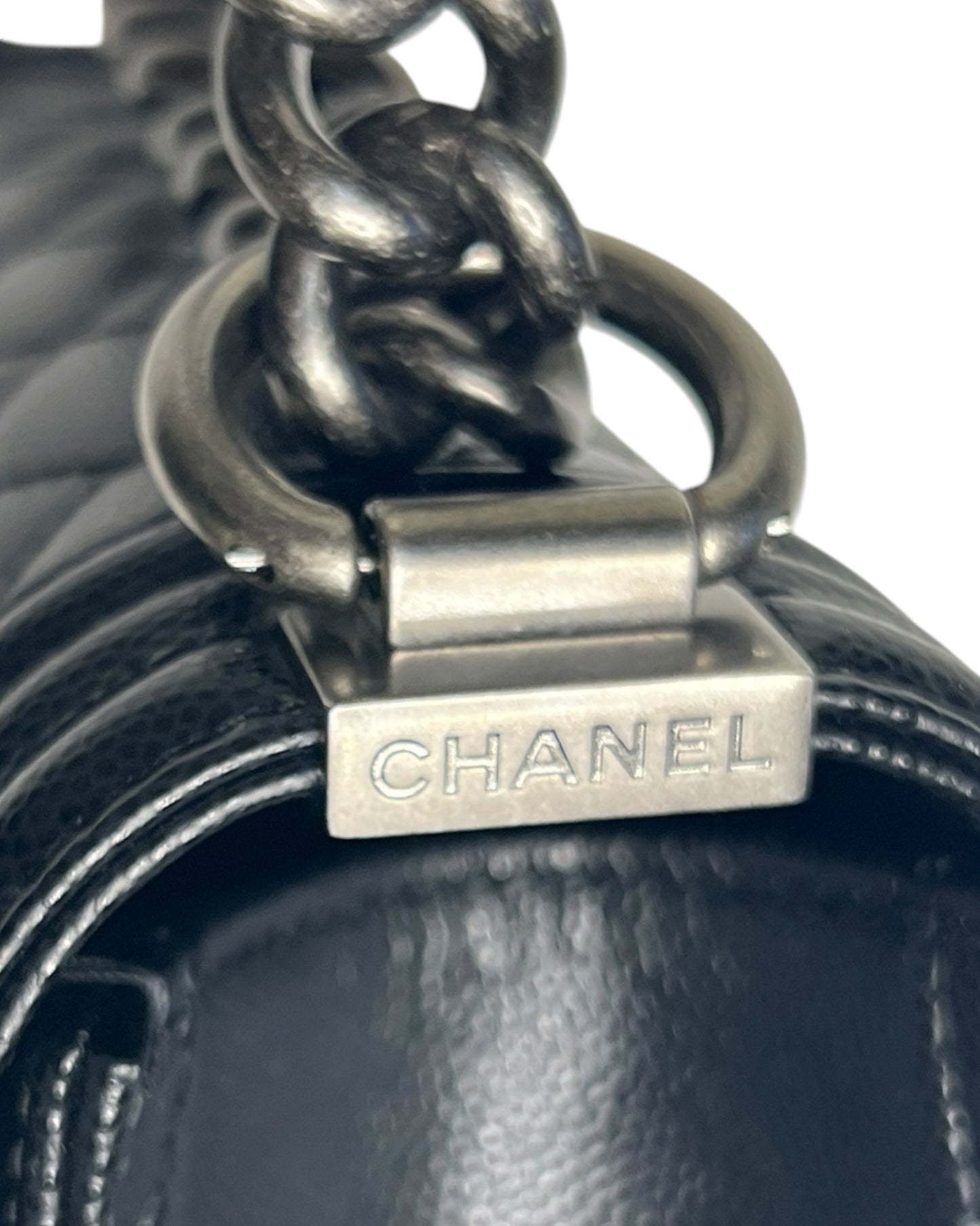 Chanel Boy Small Flap Bag in Black Caviar Leather with Ruthenium Hardware