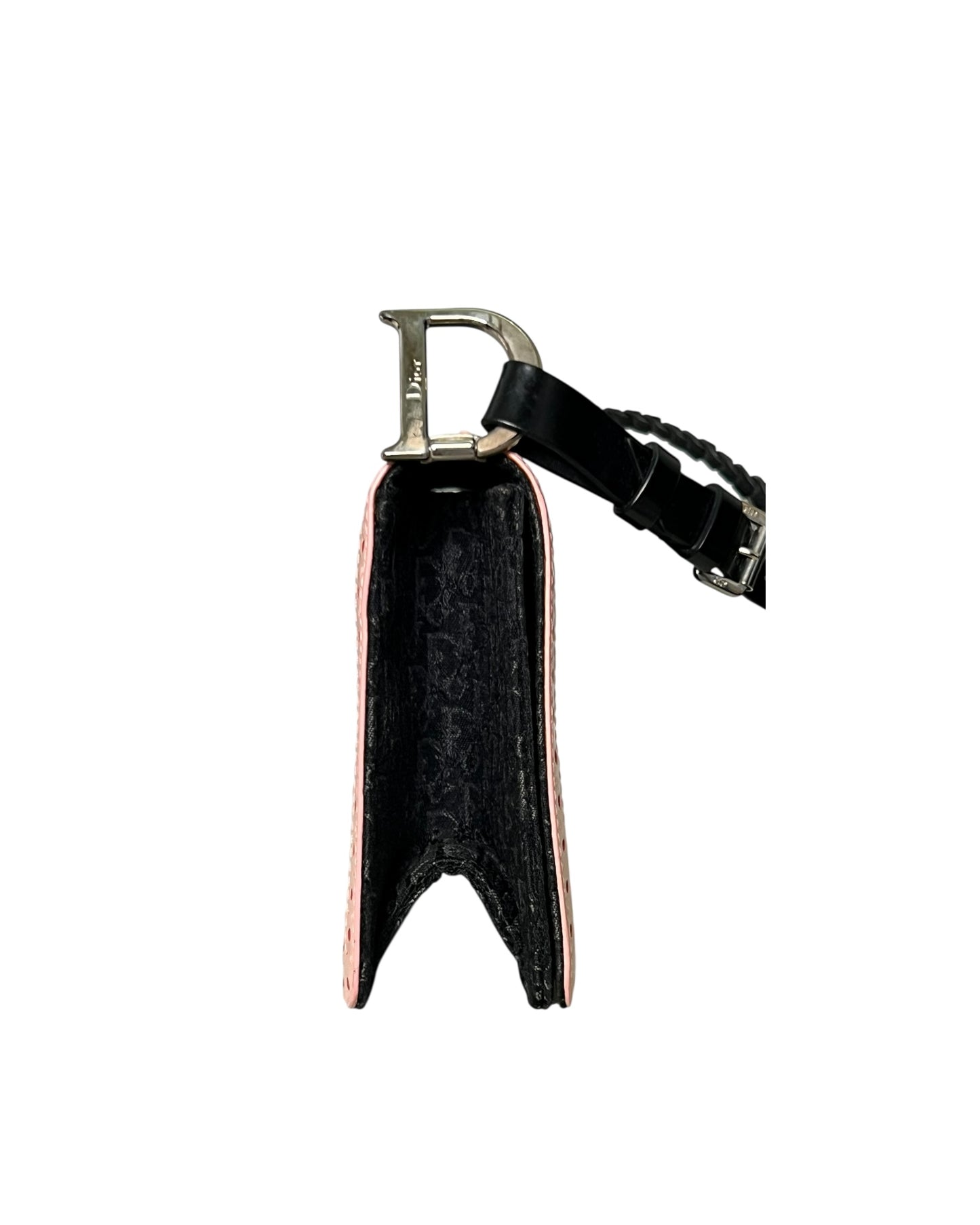 Christian Dior Vintage Leather Shoulder Bag Black with Pink Trim