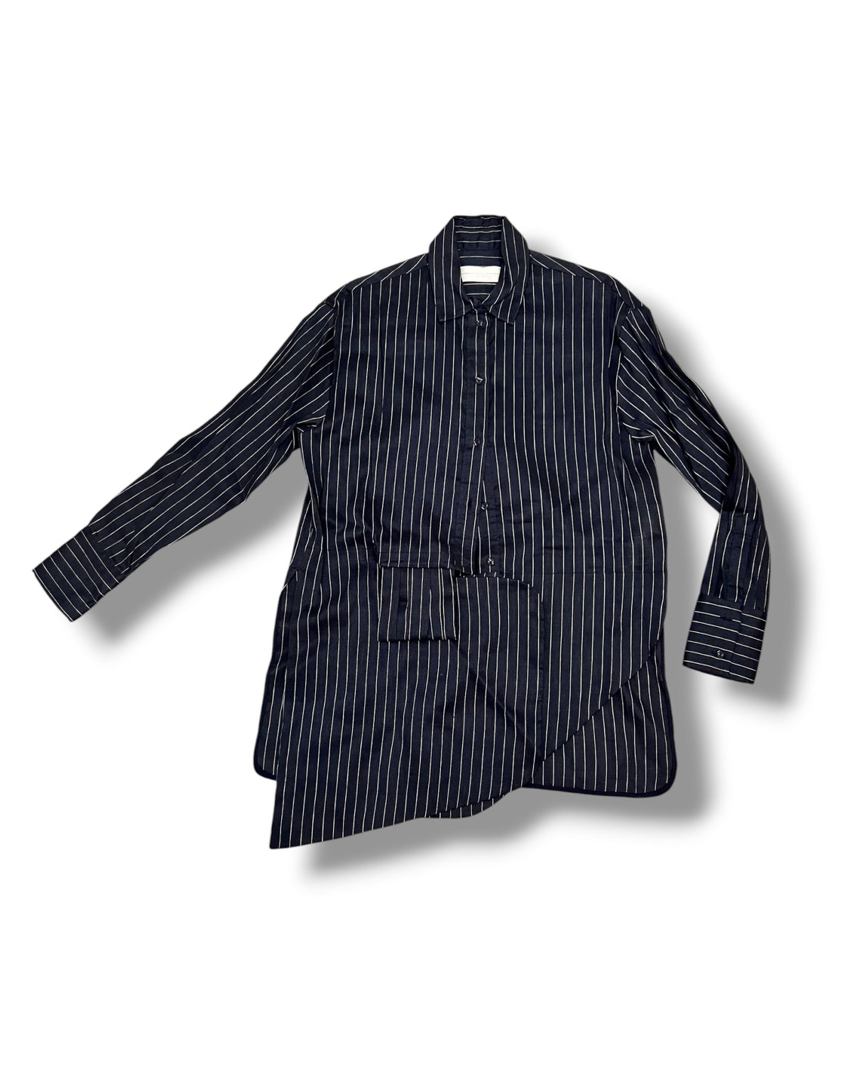 Victoria, Victoria Beckham Asymmetric Pinstripe Shirt – Navy – UK 8