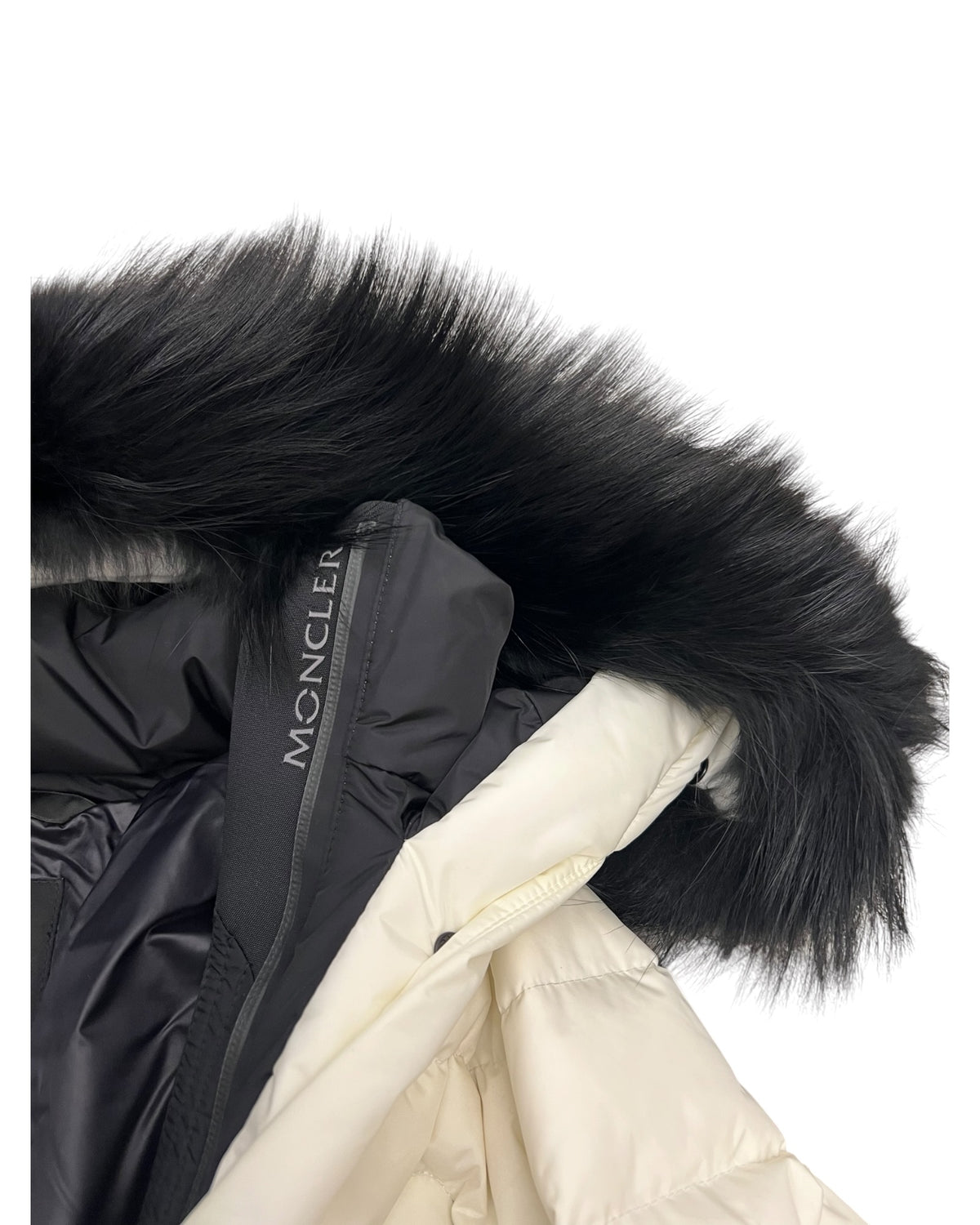 Moncler Grenoble White Down Ski Jacket with Black Fur-Trimmed Hood
