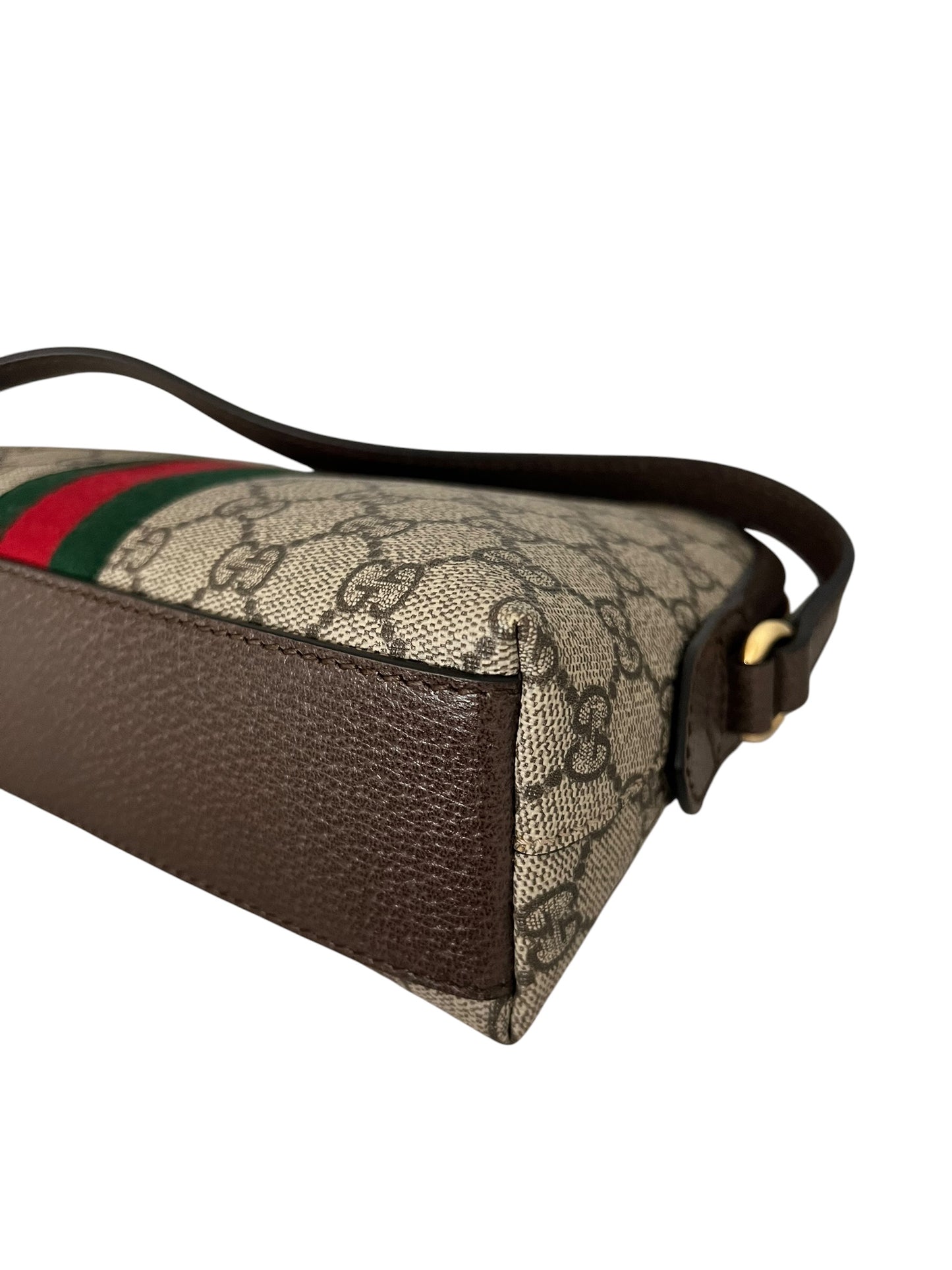 Gucci Ophidia Small GG Supreme Shoulder Bag with Web Stripe & Gold-Tone GG Hardware