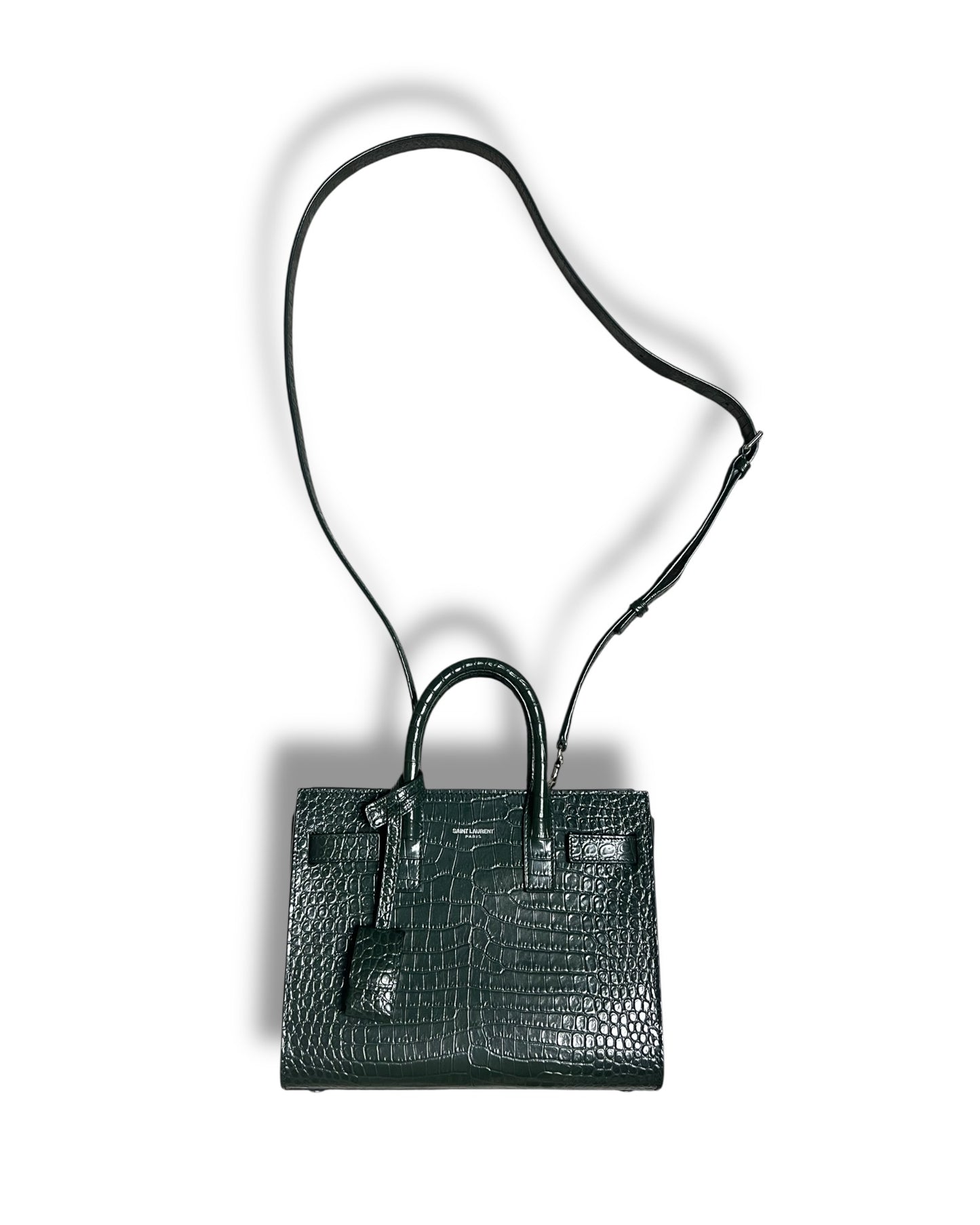 Saint Laurent Nano Sac de Jour Croc-Embossed Tote | Dark Green - The Luxury Savvy