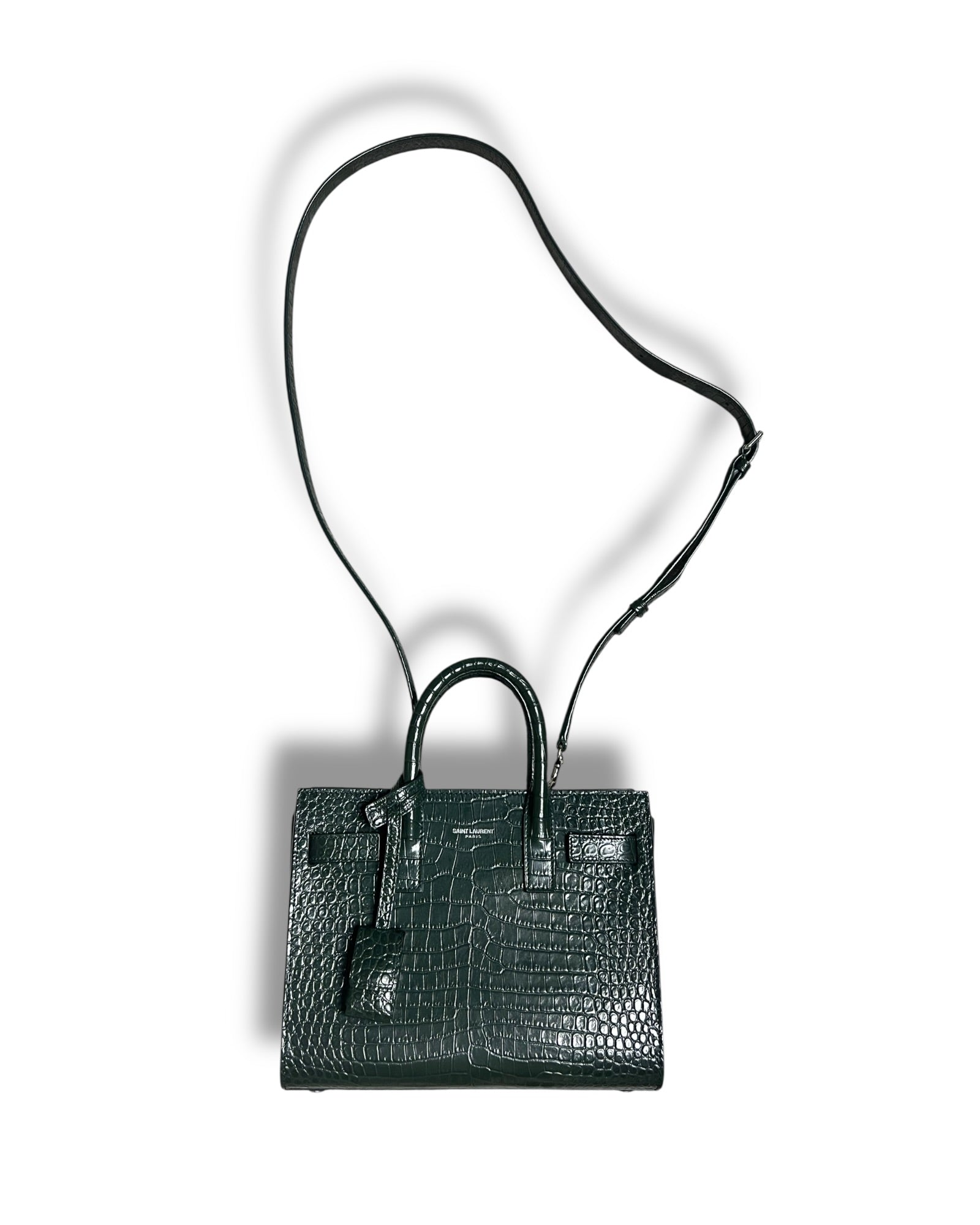 Saint Laurent Nano Sac de Jour Croc-Embossed Tote | Dark Green - The Luxury Savvy