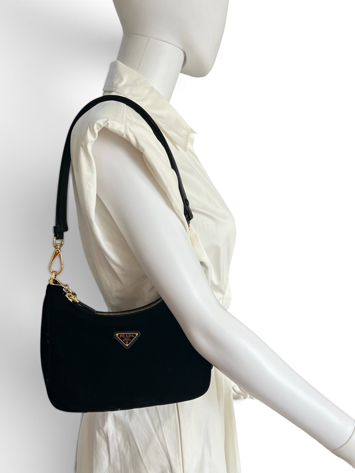 Prada Black Velvet Mini Bag with Gold Chain Strap & Box